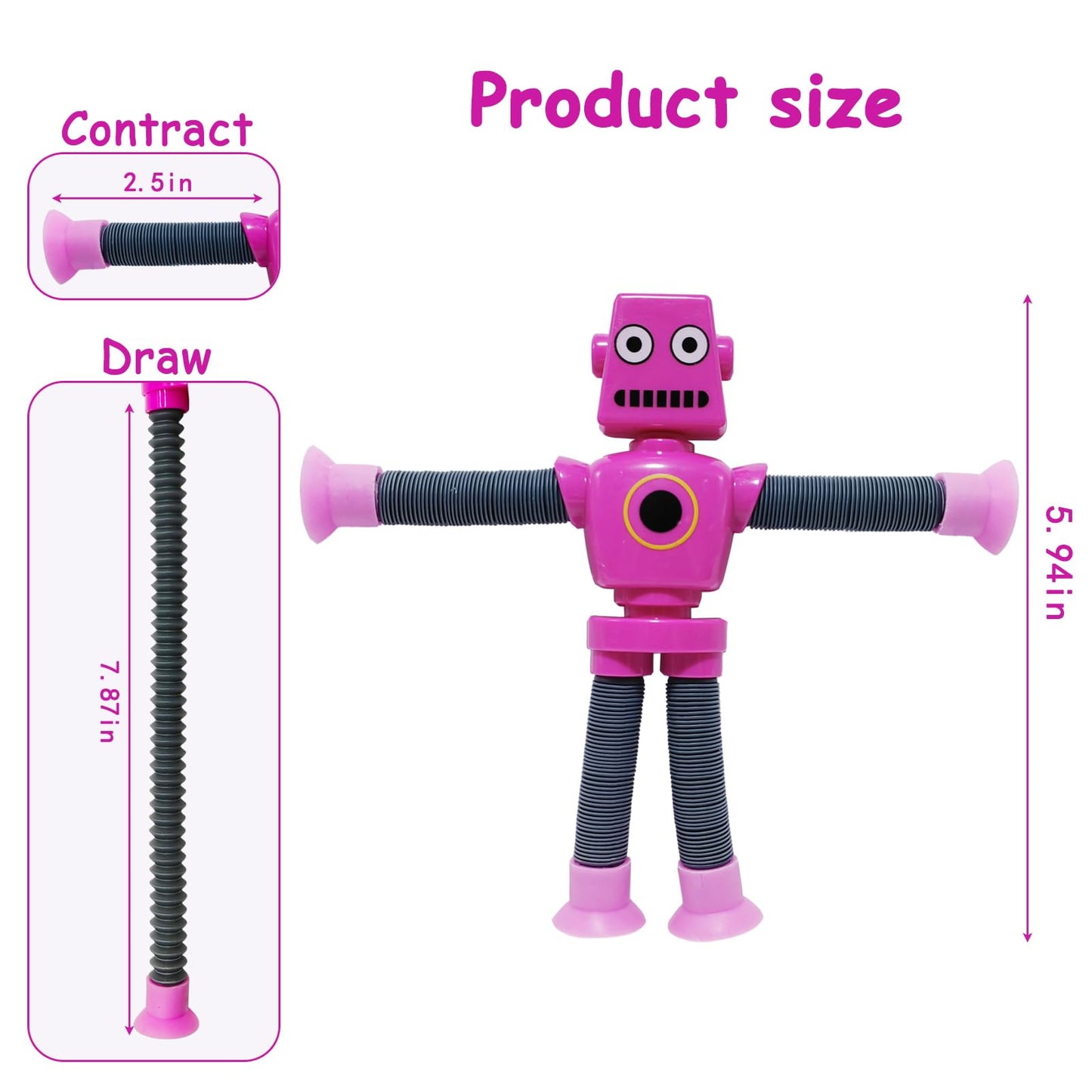 Veakeqe 16 PCS Suction Cup Robot Toy – Telescopic Pop Tubes Sensory Fidget