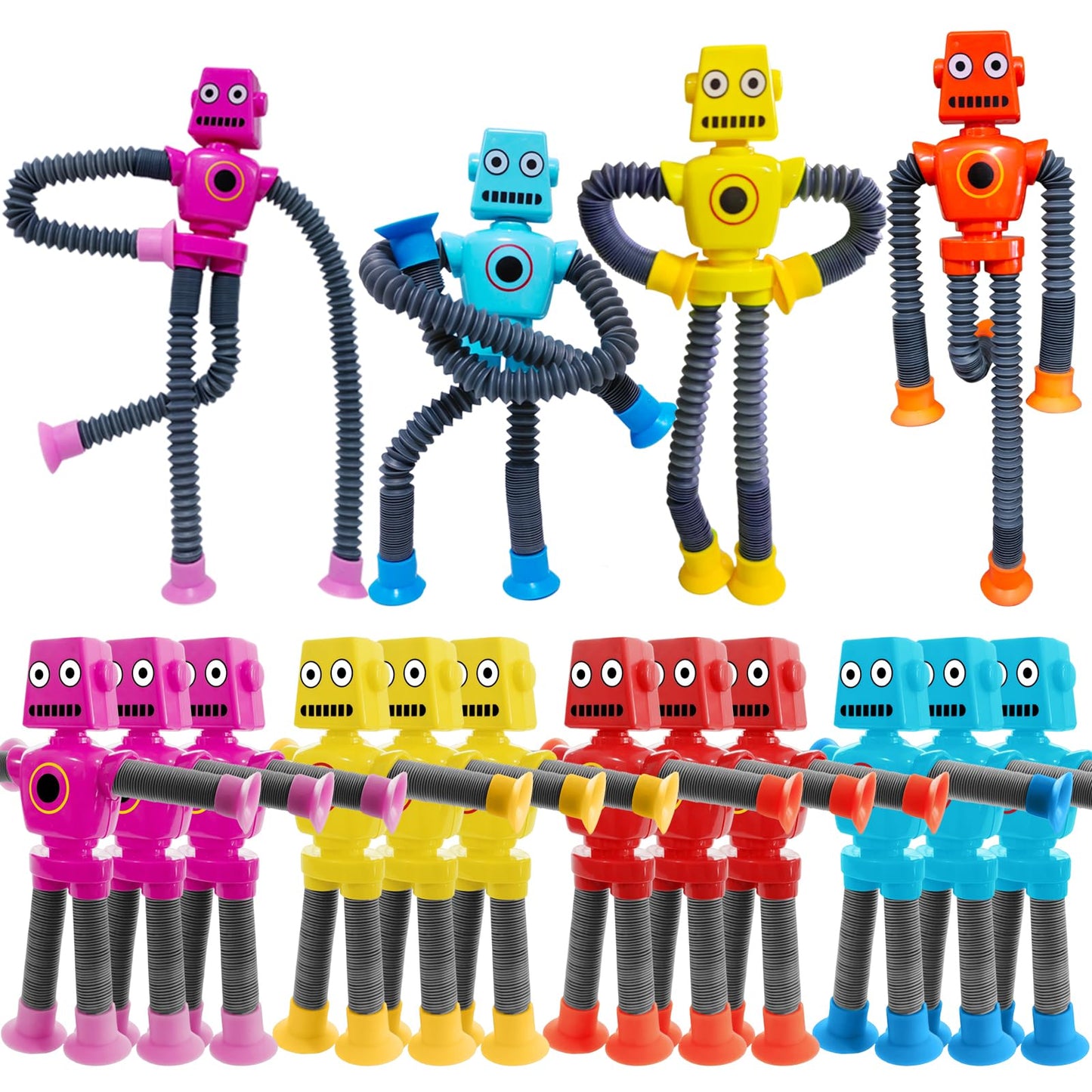 Veakeqe 16 PCS Suction Cup Robot Toy – Telescopic Pop Tubes Sensory Fidget