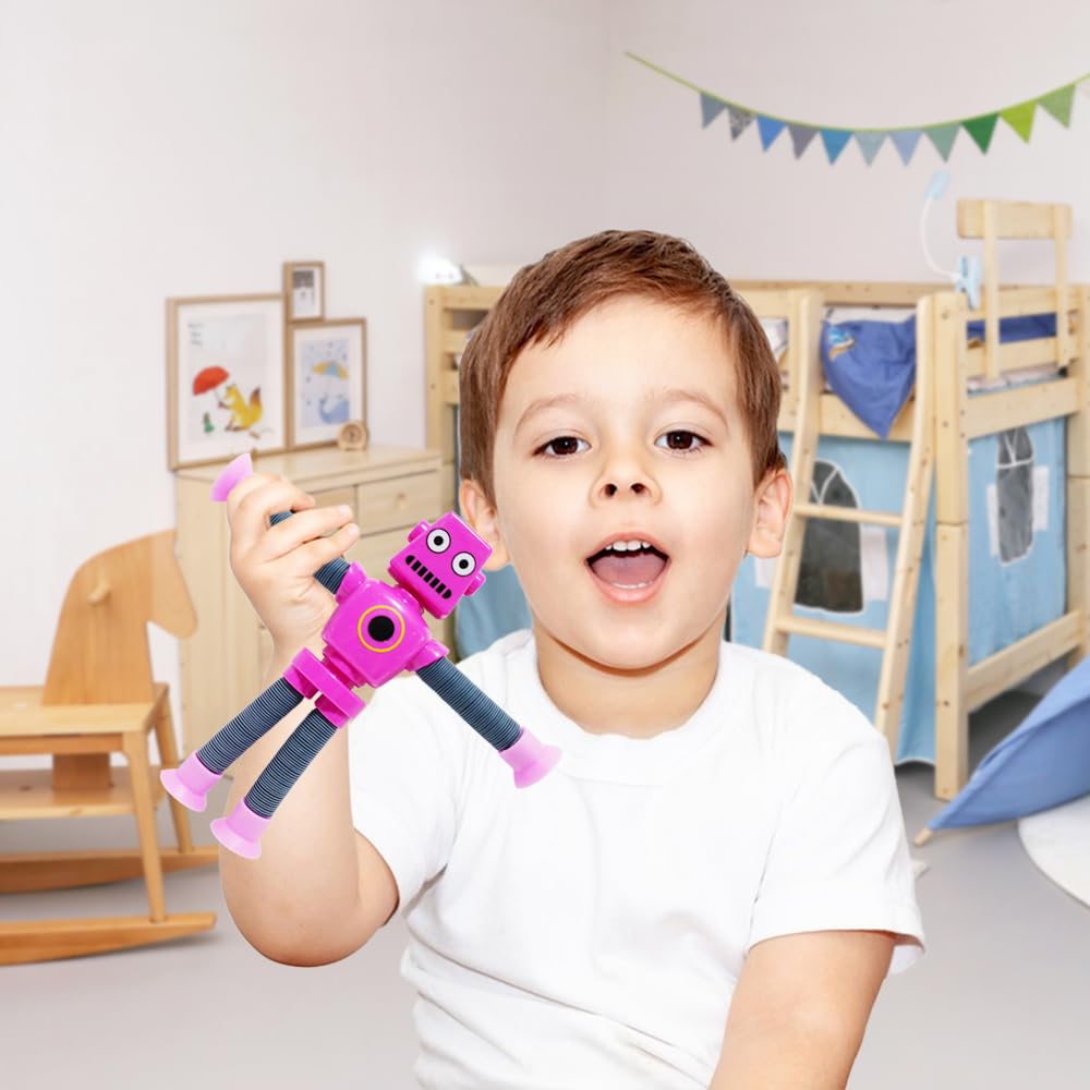Veakeqe 16 PCS Suction Cup Robot Toy – Telescopic Pop Tubes Sensory Fidget