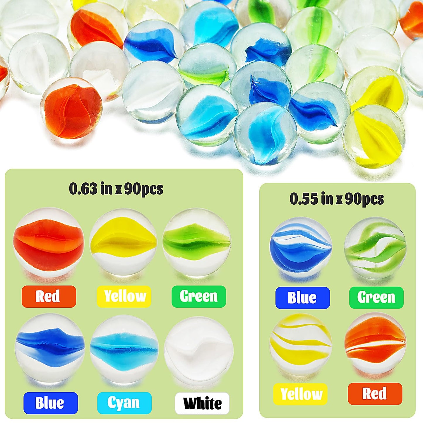 VEALIZUU 180 PCS Glass Marbles Bulk – 6 Colors for Vase Fillers, DIY Crafts & Retro Games