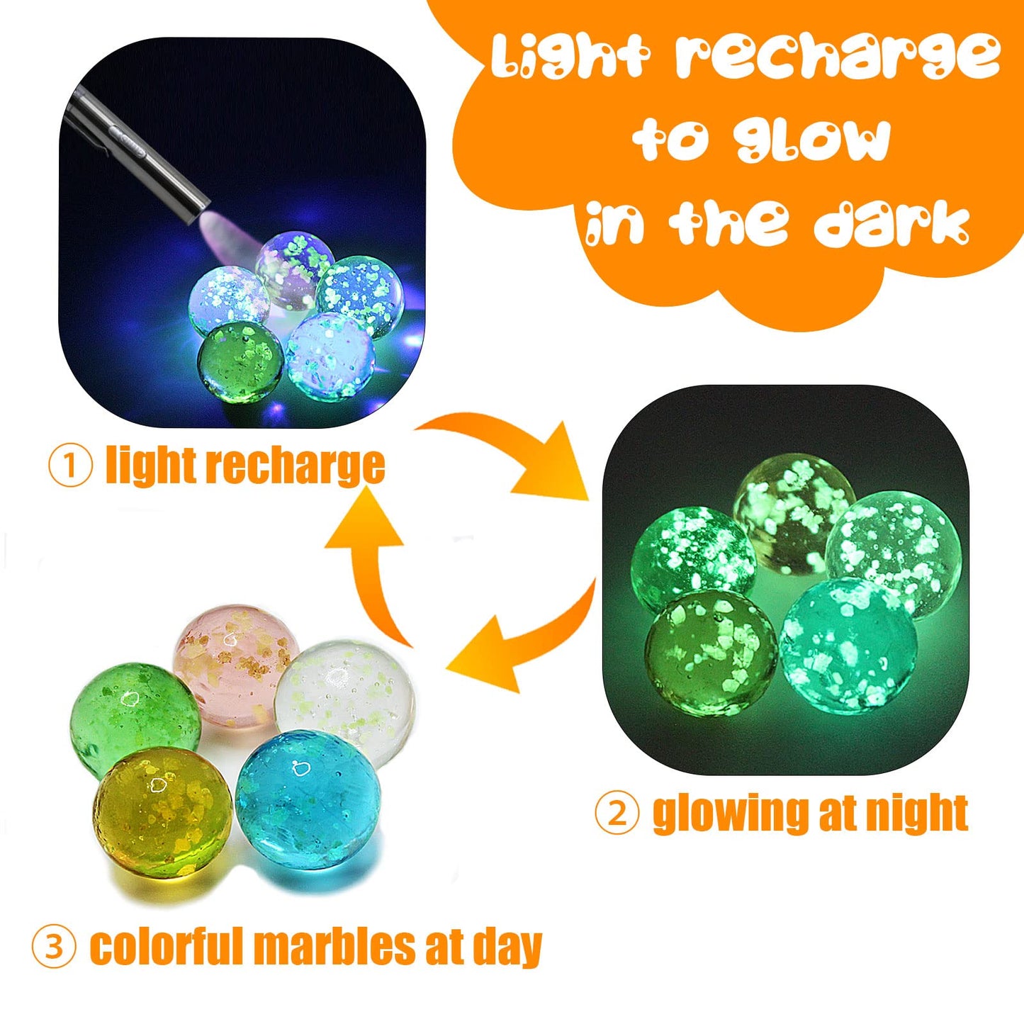 VEALIZUU 23 Pcs Glass Marbles Set – 16mm Colorful Glass Marbles with Glow in the Dark