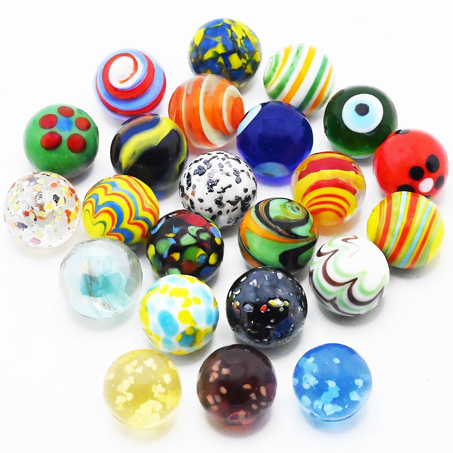 VEALIZUU 23 Pcs Glass Marbles Set – 16mm Colorful Glass Marbles with Glow in the Dark