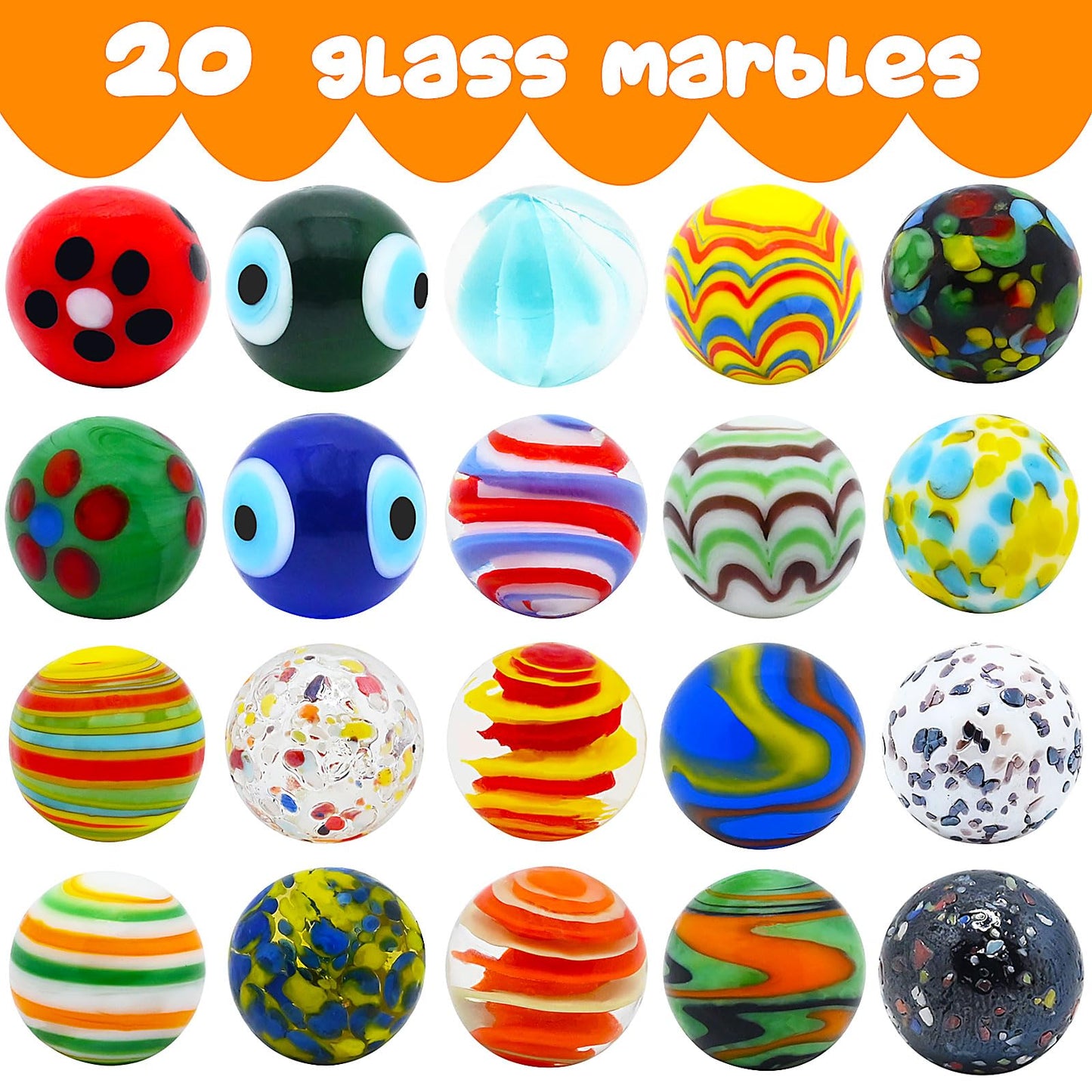 VEALIZUU 20 PCS Glass Marbles for Kids | Marble Run Accessories & Home Decor Bulk