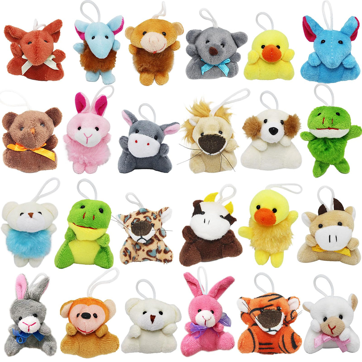 VEALIZUU 24 Packs Mini Plush Animals – Kid-Size Keychains & Party Favors