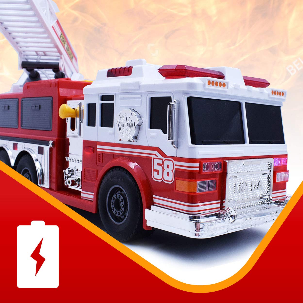 VEBO Fire Truck Motorized with Lights, Siren and Water Pump – 15-Inch Realistic Rescue Vehicle for Kids 3+