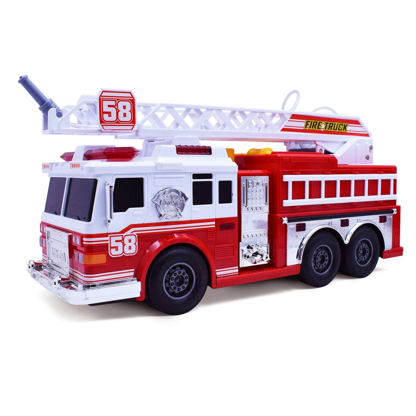 VEBO Fire Truck Motorized with Lights, Siren and Water Pump – 15-Inch Realistic Rescue Vehicle for Kids 3+