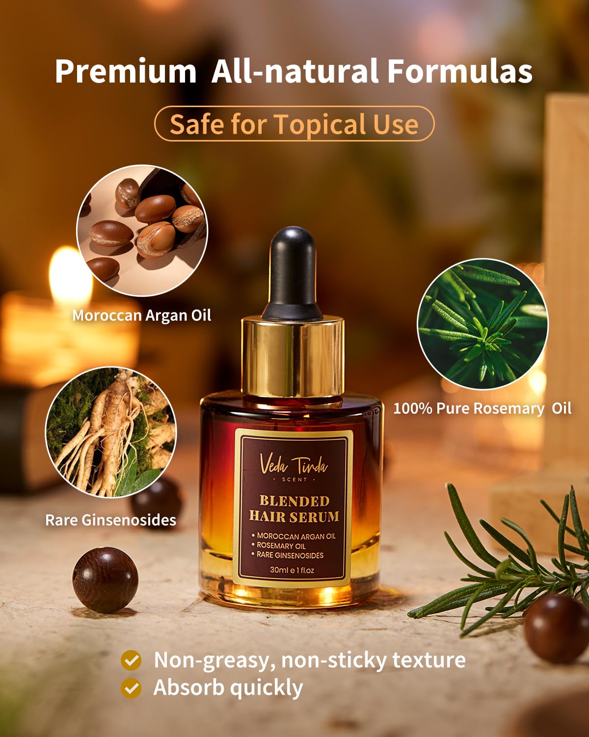 Hair Care Essential Set | Scalp Massager, Argan Rosemary Serum | VEDA TINDA SCENT
