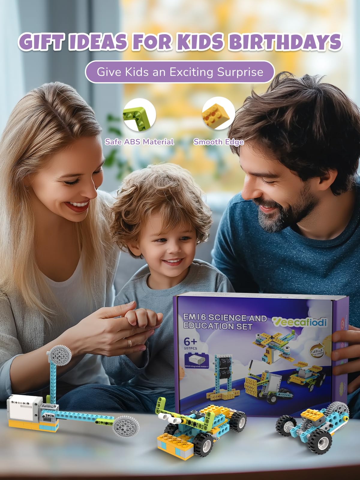 Veecafiodi 50-in-1 STEM Building Kit for Kids 6-12 – 107 Pieces, Motorized Models