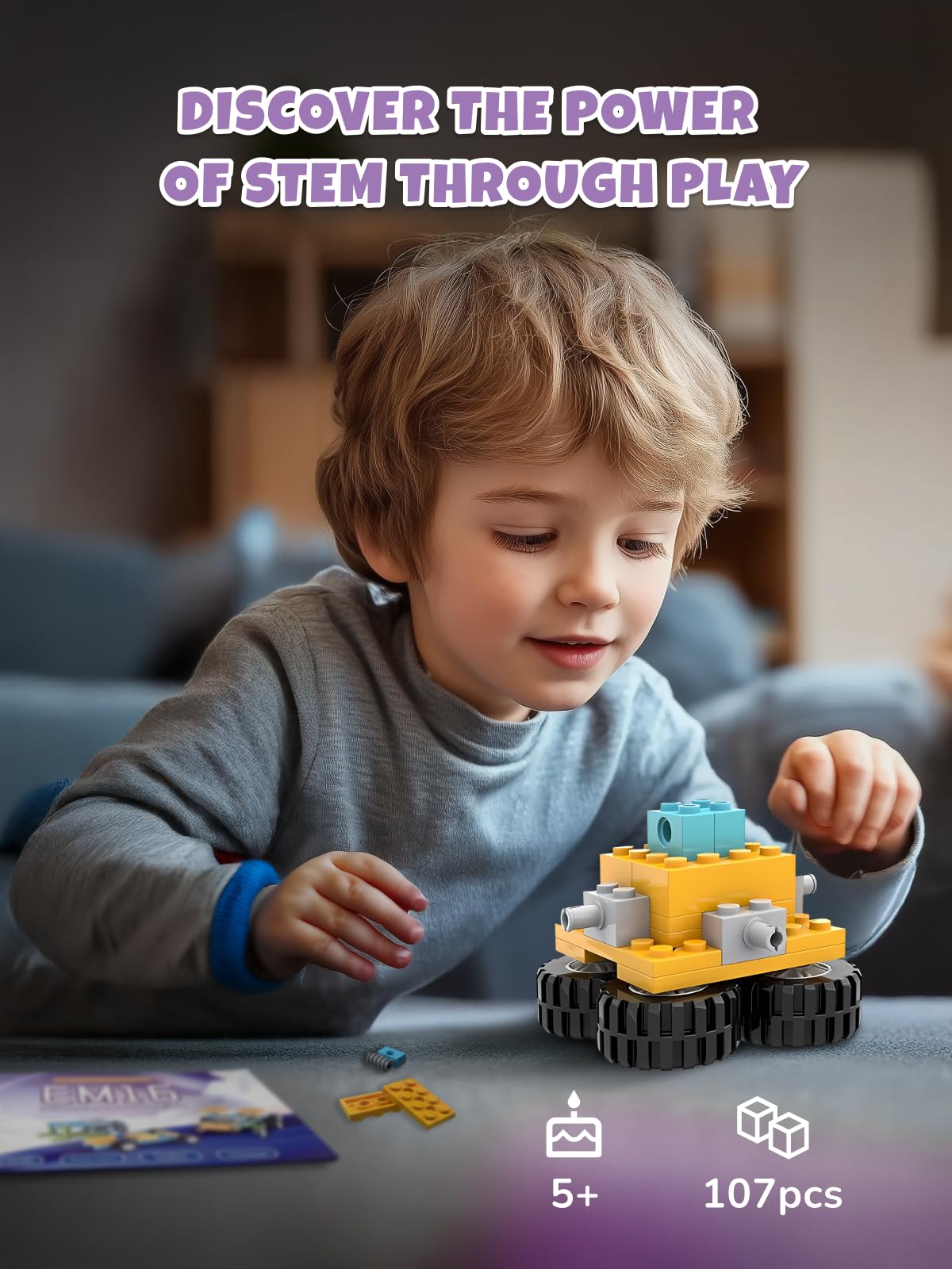 Veecafiodi 50-in-1 STEM Building Kit for Kids 6-12 – 107 Pieces, Motorized Models