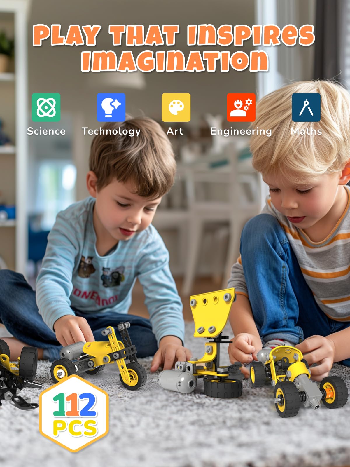 Veecafiodi 10-in-1 STEM Building Toy for Kids 4-8 | Educational Construction Set with 112 Pieces