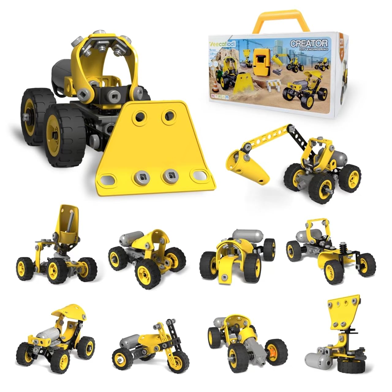 Veecafiodi 10-in-1 STEM Building Toy for Kids 4-8 | Educational Construction Set with 112 Pieces