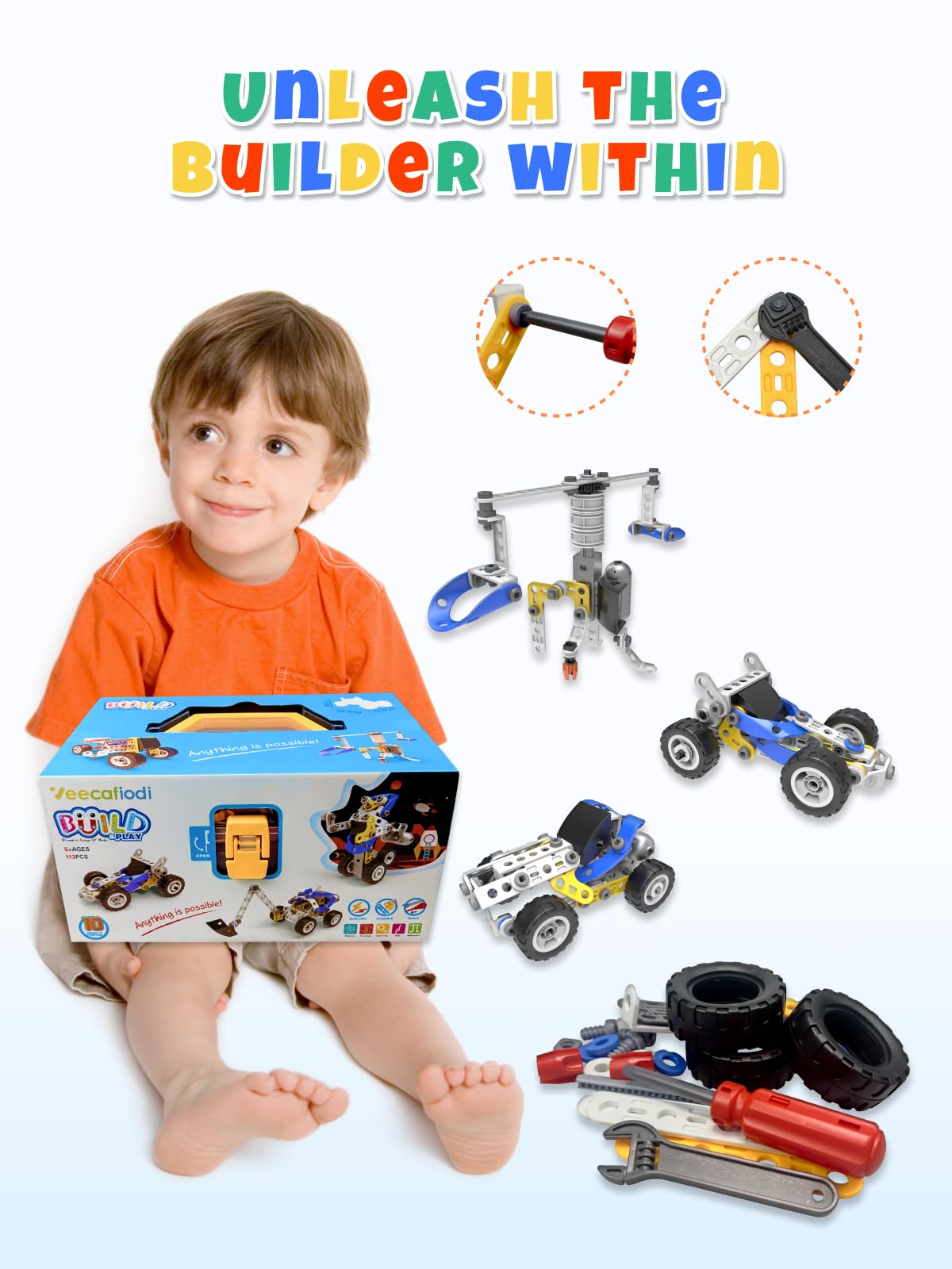 Veecafiodi 10-in-1 STEM Building Toy for Kids 4-8 | Educational Racing & Construction Kit