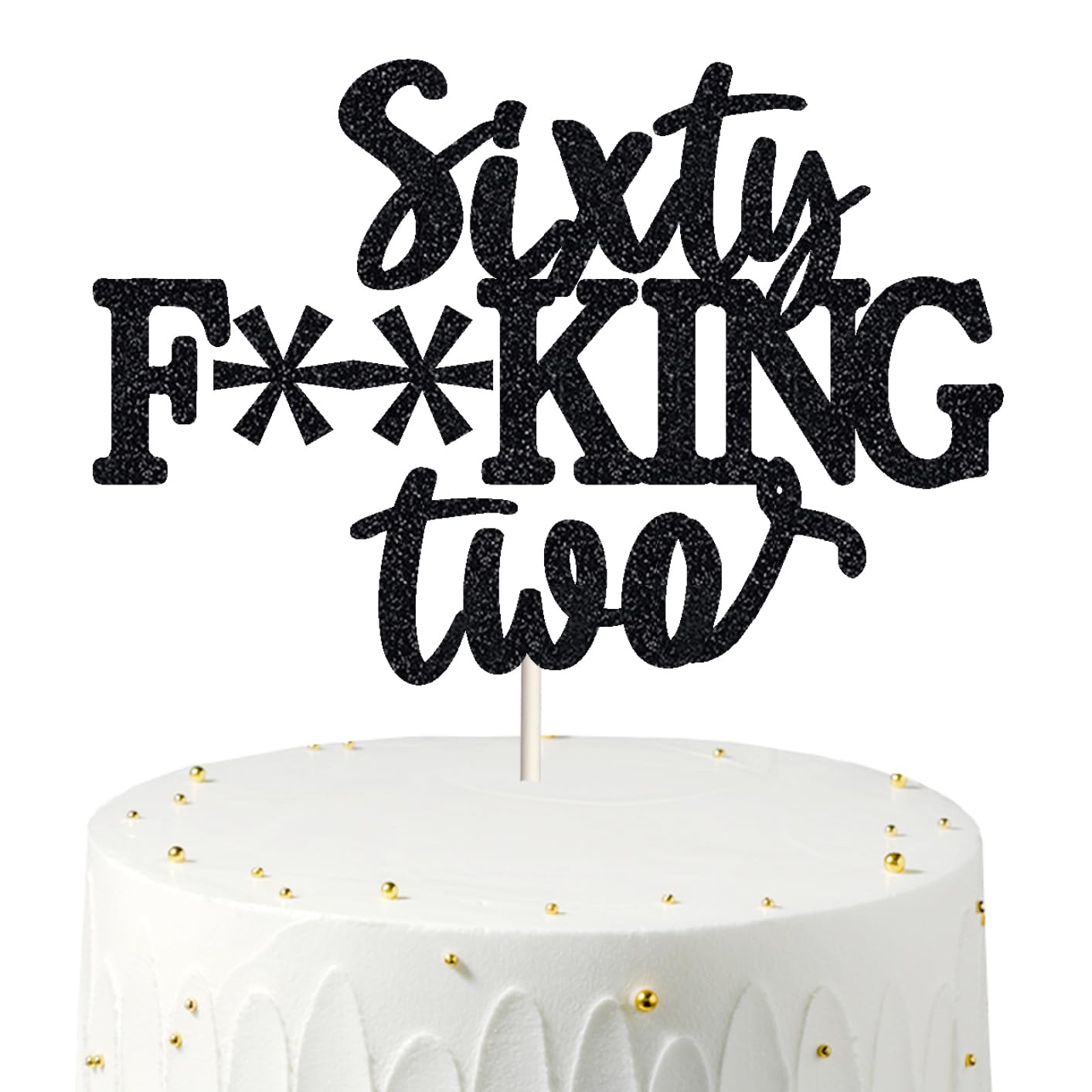 veegood Happy 62nd Birthday Cake Topper – Black Glitter 62nd Birthday Decoration