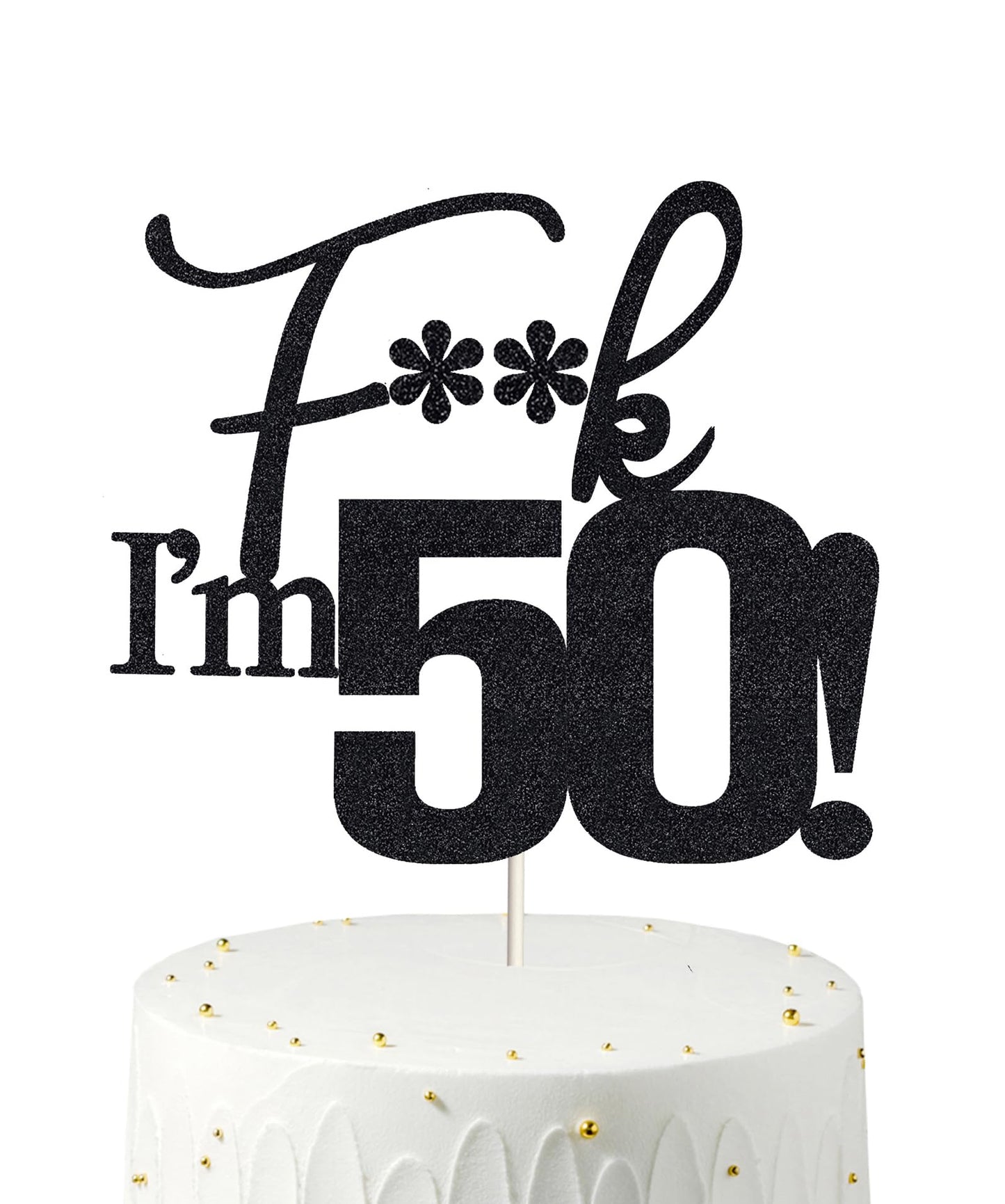 Veegood Birthday Cake Toppers Black Glitter – Fifty Topper for 50th Birthday