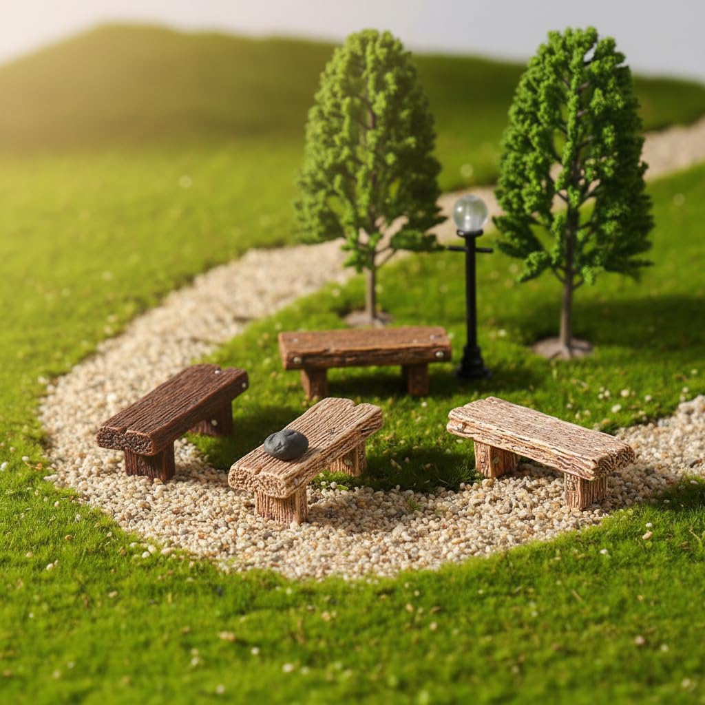 Veemoon 18Pcs Miniature Resin Bench Garden Accessories for Dollhouse, Terrarium, and Fairy Garden
