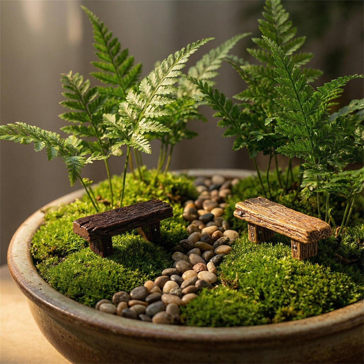 Veemoon 18Pcs Miniature Resin Bench Garden Accessories for Dollhouse, Terrarium, and Fairy Garden