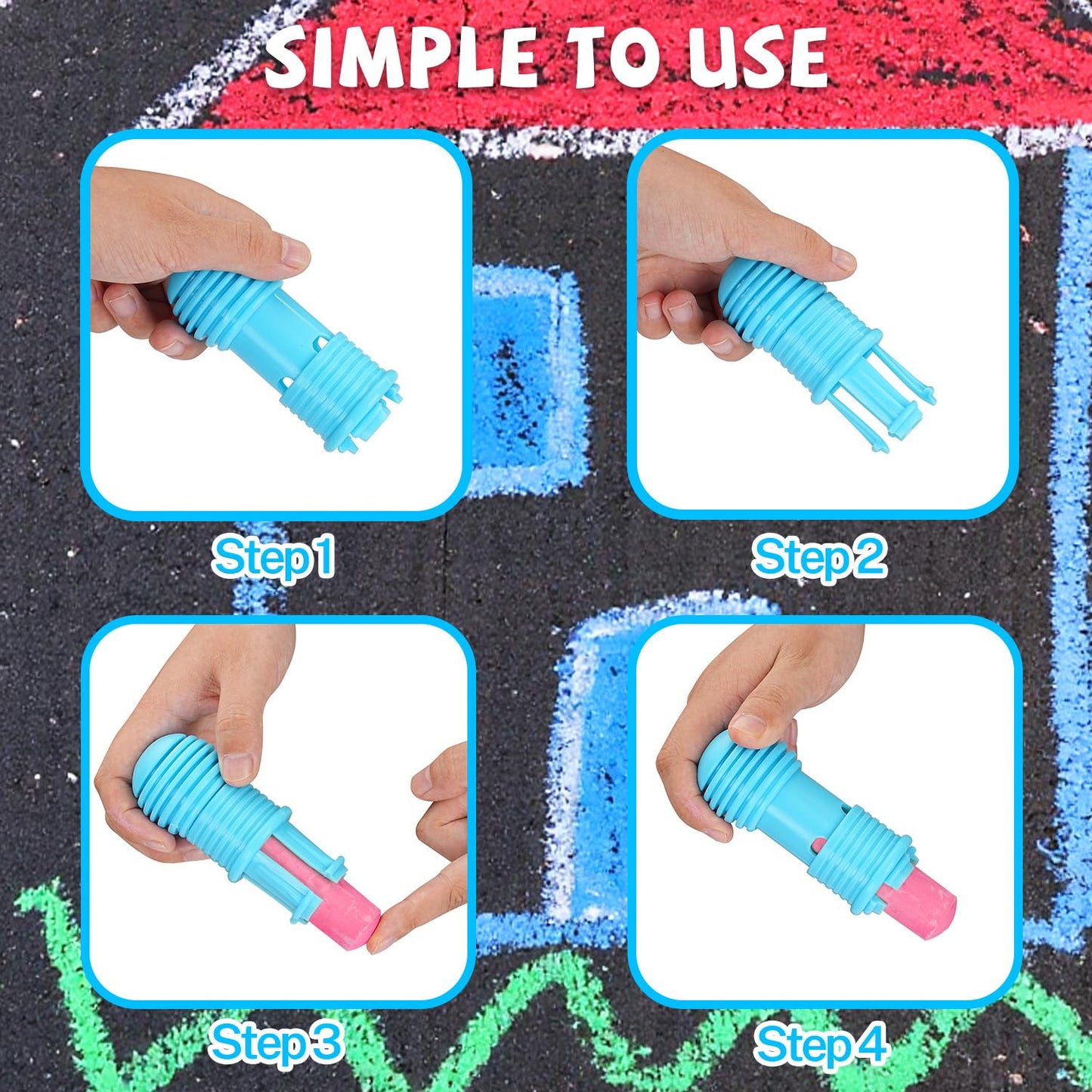 VEESA Sidewalk Chalk for Kids – 46-Count Jumbo Set with 2 Holders | Washable & Non-Toxic