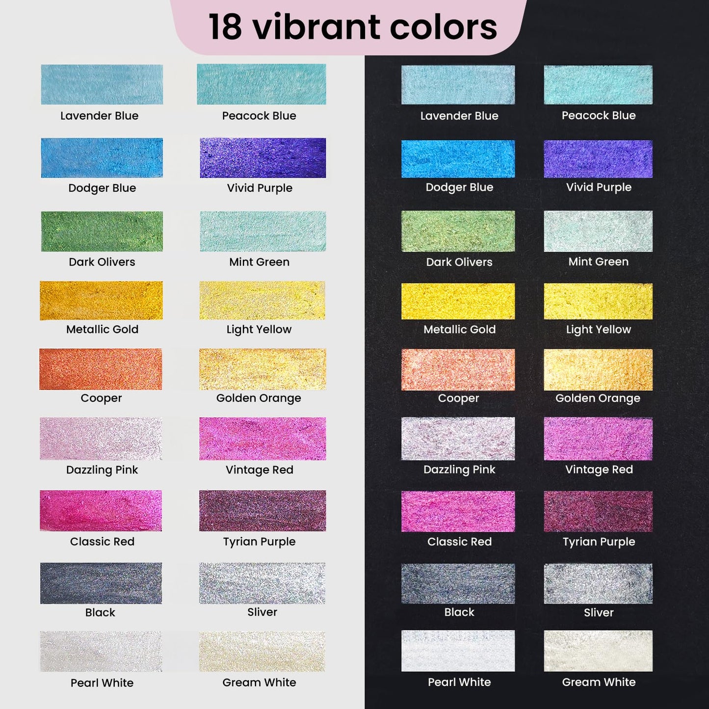 VEESA Metallic Watercolor Paint Set – 18 Pigment‑Rich Pans + 2 Waterbrushes