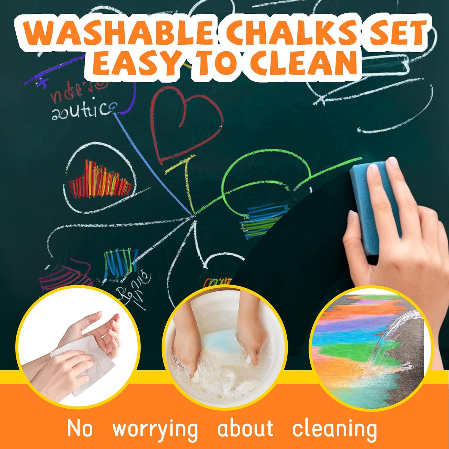 VEESA Sidewalk Chalk 52-Piece Set — 10 Washable, Non-Toxic Colors for Outdoor Art