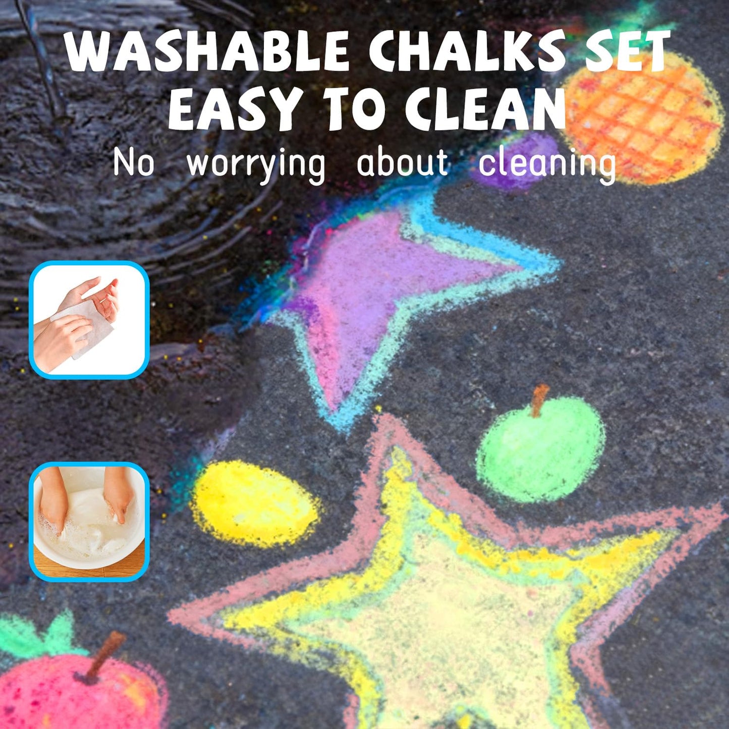 VEESA Sidewalk Chalk for Kids – 46-Count Jumbo Set with 2 Holders | Washable & Non-Toxic