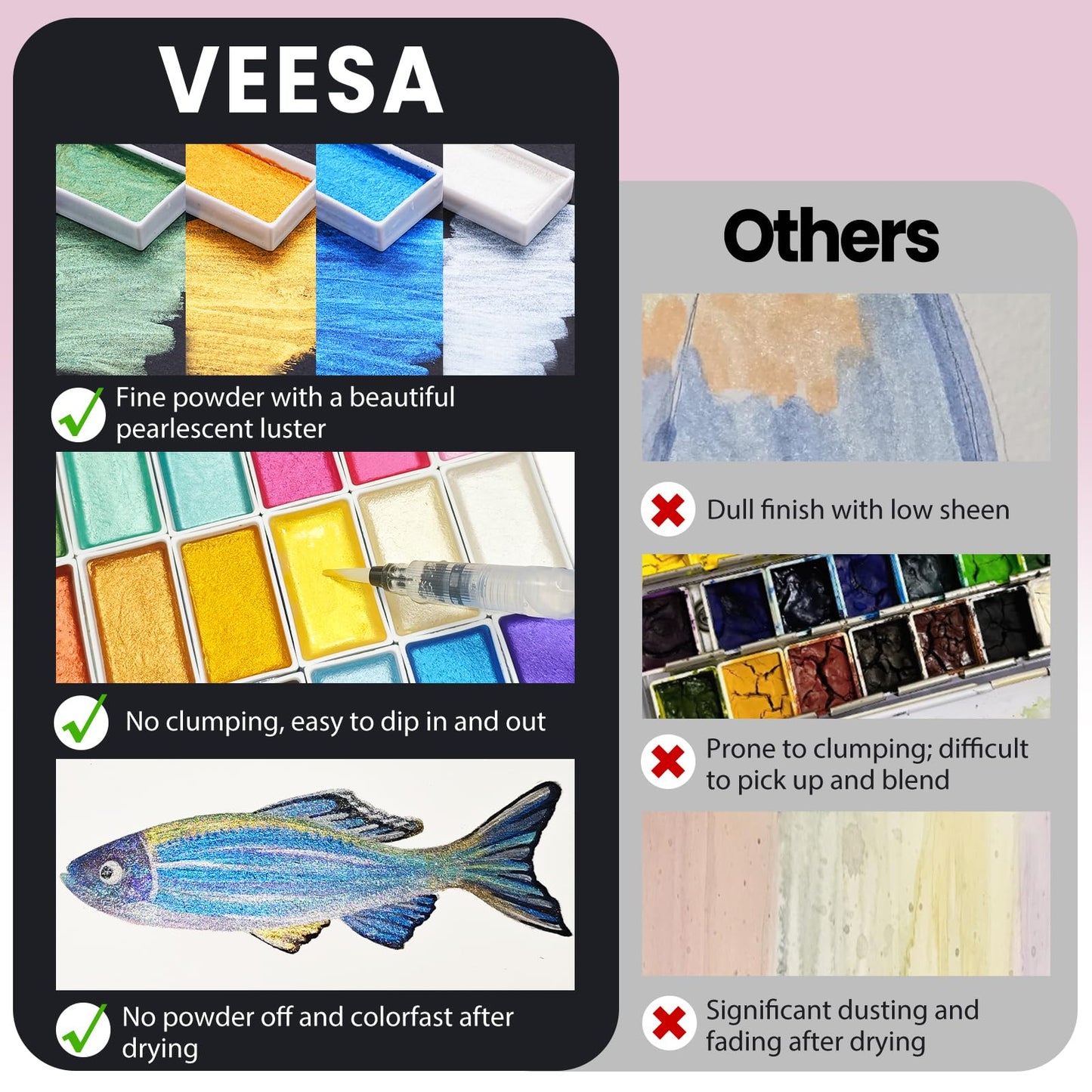 VEESA Metallic Watercolor Paint Set – 18 Pigment‑Rich Pans + 2 Waterbrushes