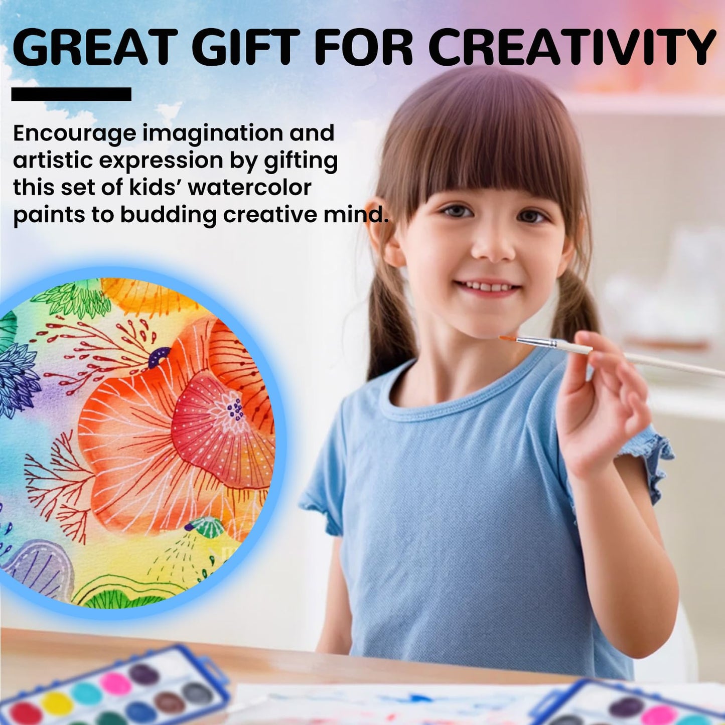 VEESA 12 Pack Watercolor Paint Set with Woodbrushes – 12 Vibrant, Washable Colors for Kids