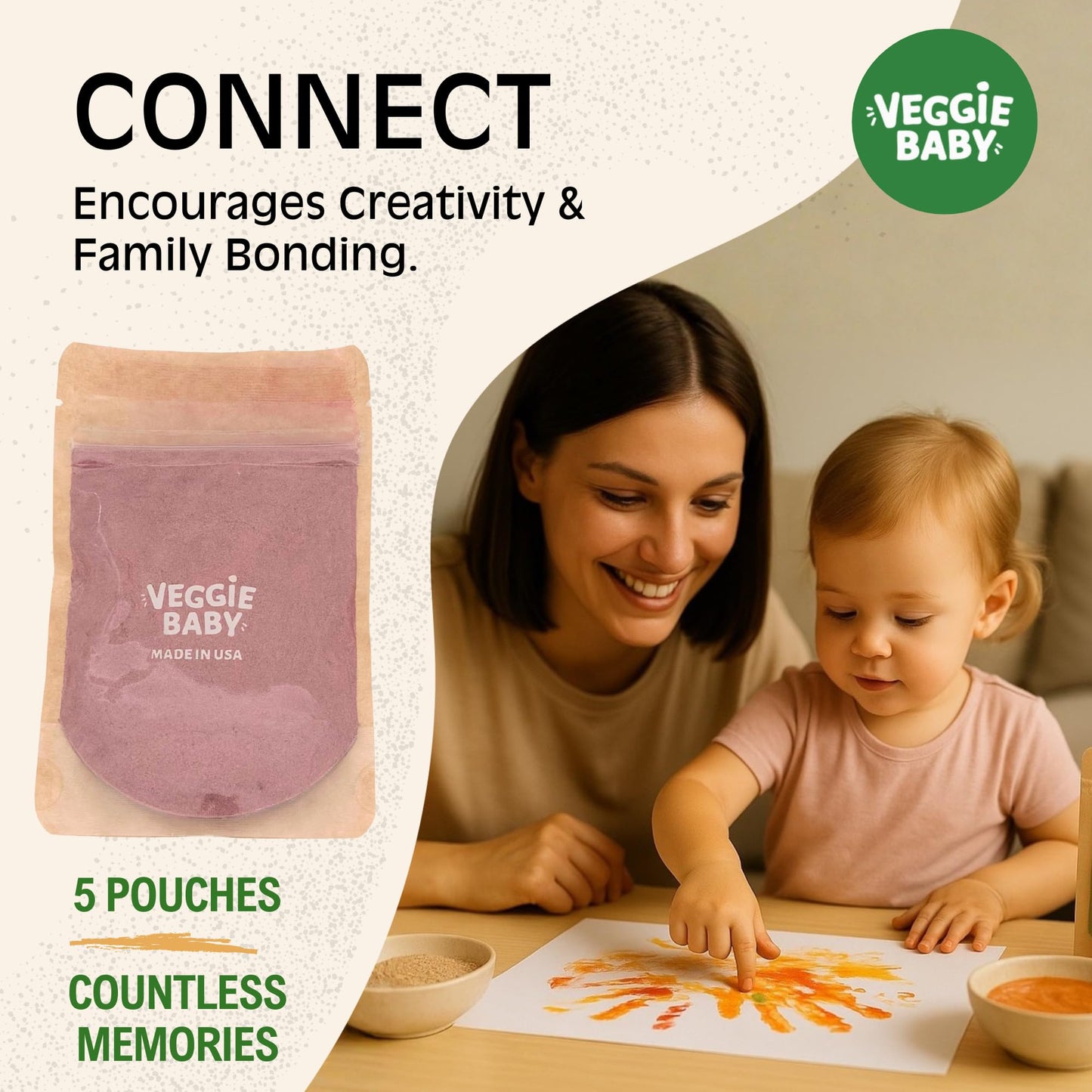 Veggie Baby Edible Finger Paint for Babies — Non-Toxic, 5 Veggie Color Pouches, Made in USA