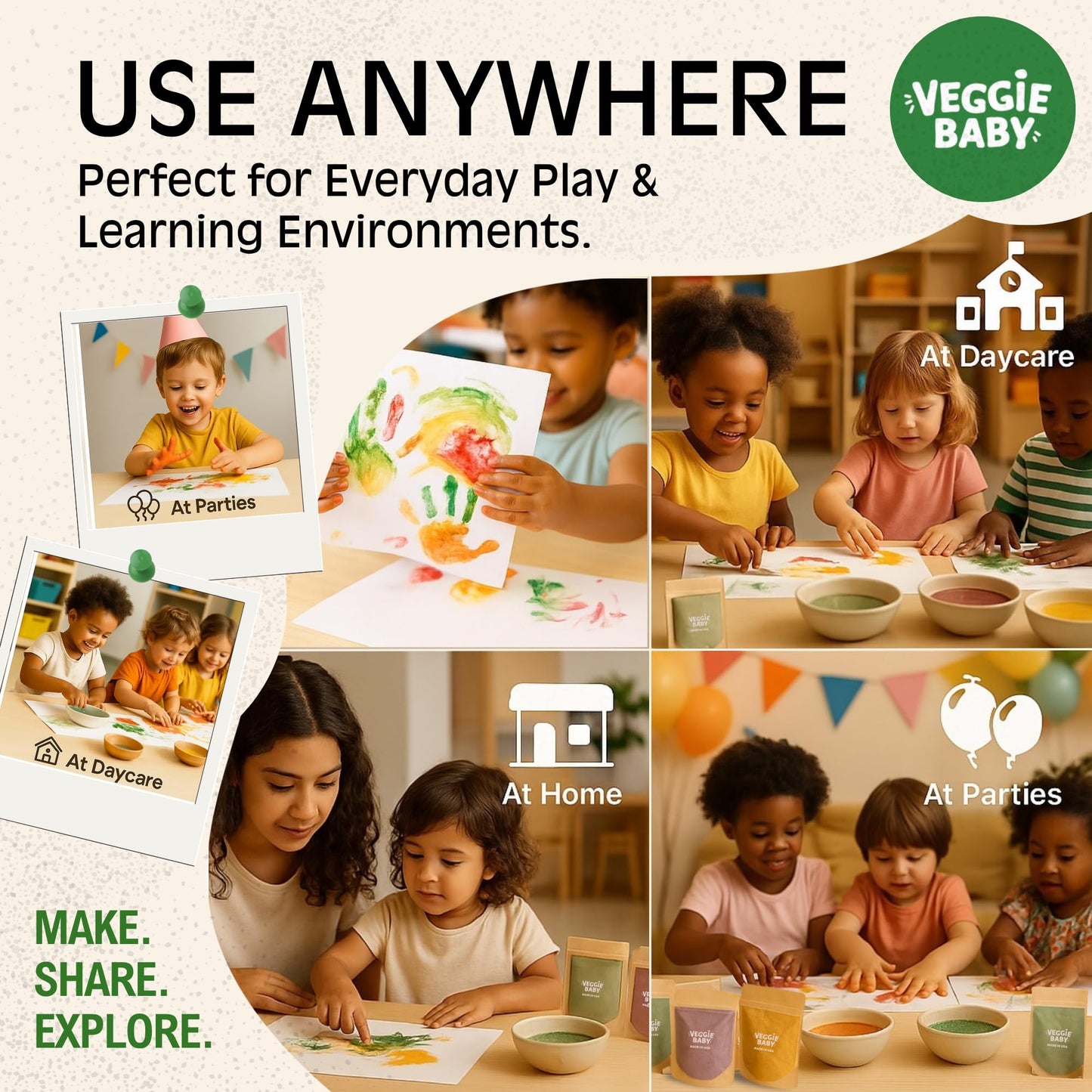 Veggie Baby Edible Finger Paint for Babies — Non-Toxic, 5 Veggie Color Pouches, Made in USA