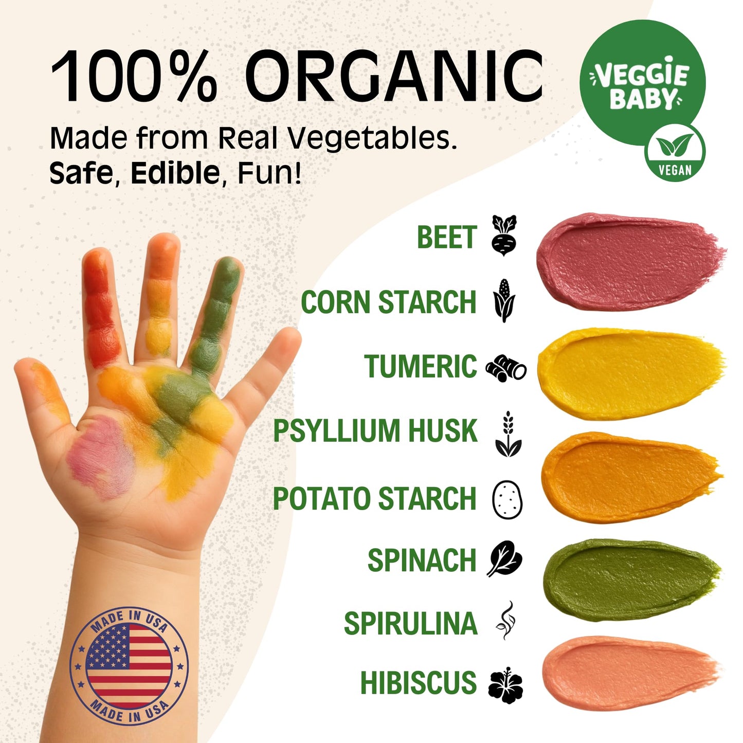 Veggie Baby Edible Finger Paint for Babies — Non-Toxic, 5 Veggie Color Pouches, Made in USA