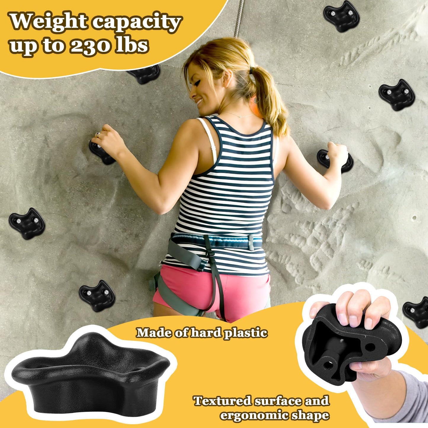 Veimia 10PCS Black Rock Climbing Holds – Extra Large Kids Wall Climbing Set with Mounting Hardware