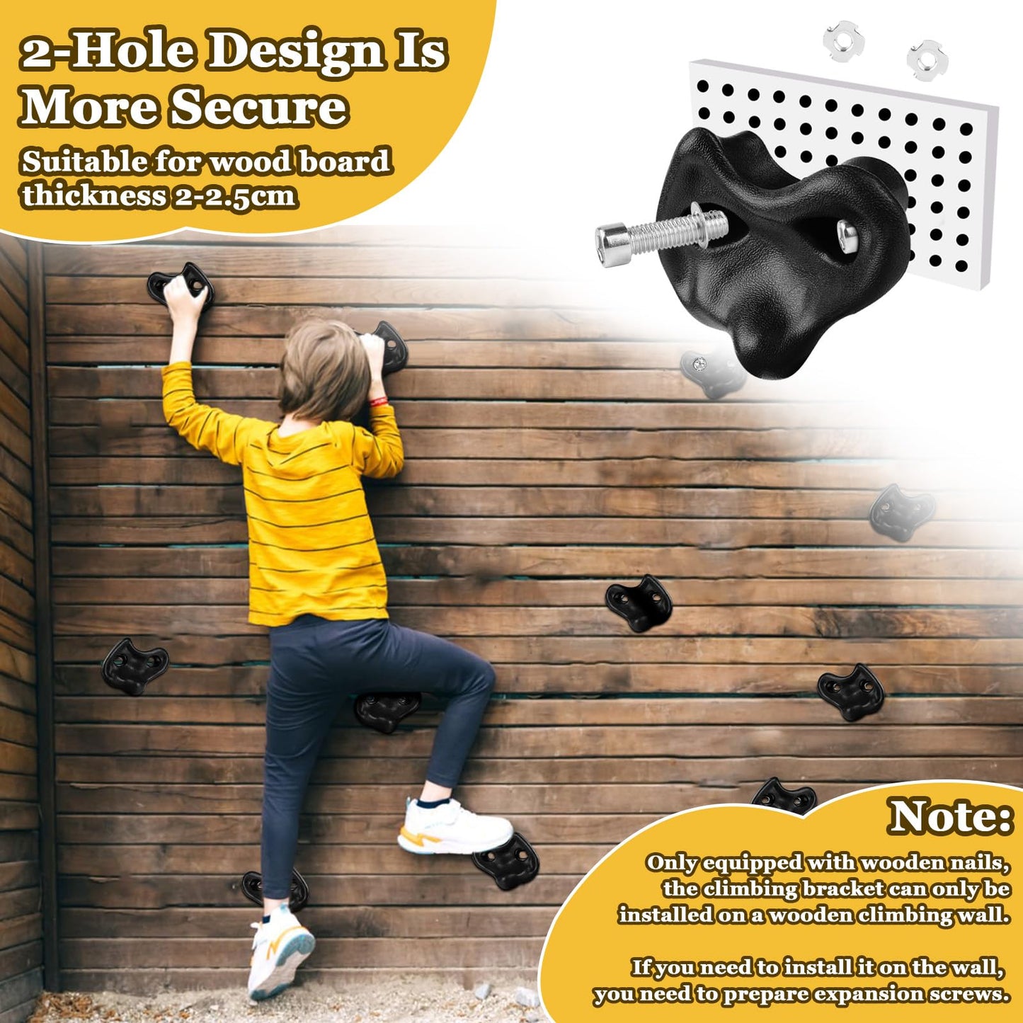 Veimia 10PCS Black Rock Climbing Holds – Extra Large Kids Wall Climbing Set with Mounting Hardware
