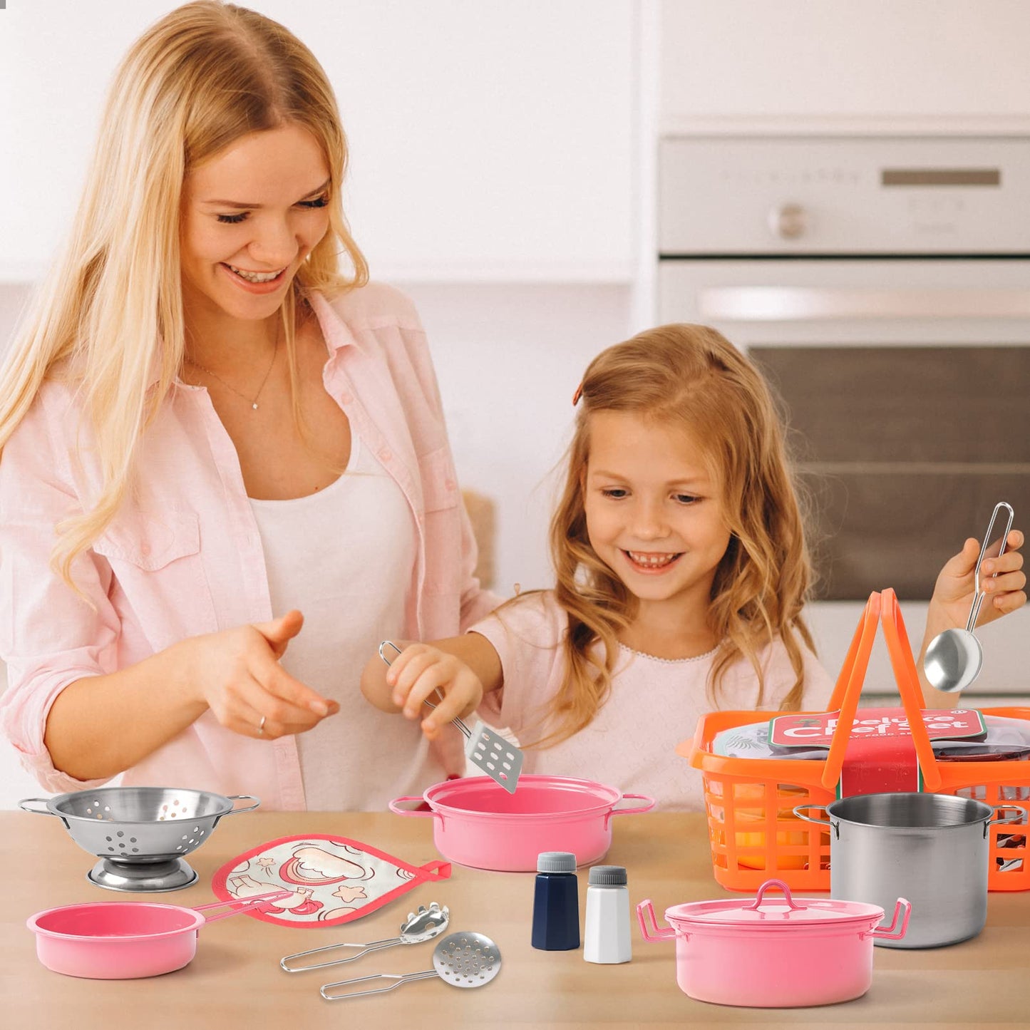 Veitch fairytales Kids Play Kitchen Accessories Set – 14-Piece Pink Cooking Playset