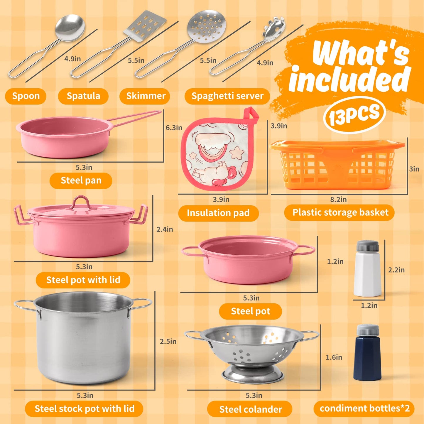 Veitch fairytales Kids Play Kitchen Accessories Set – 14-Piece Pink Cooking Playset