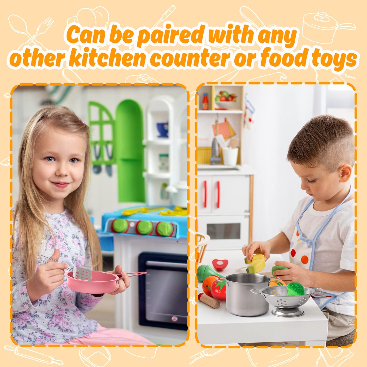Veitch fairytales Kids Play Kitchen Accessories Set – 14-Piece Pink Cooking Playset
