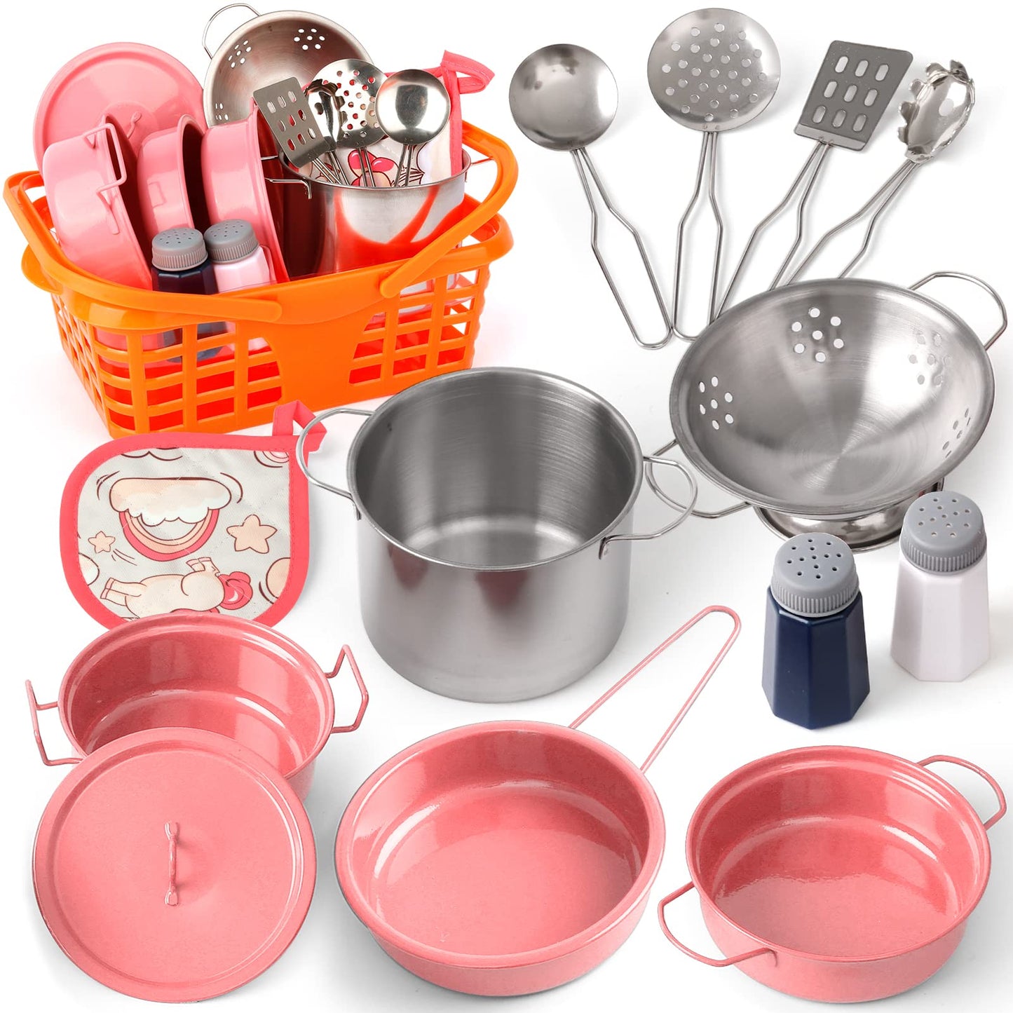 Veitch fairytales Kids Play Kitchen Accessories Set – 14-Piece Pink Cooking Playset