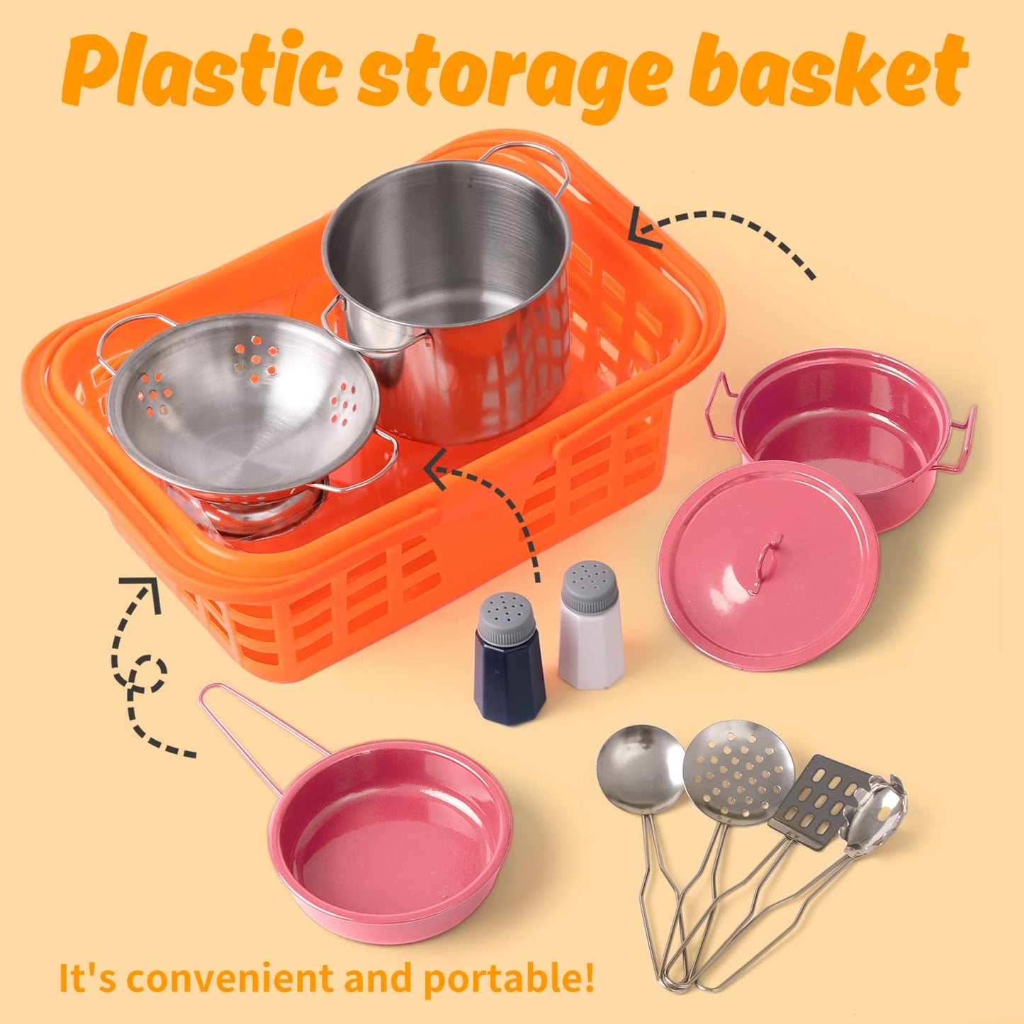 Veitch fairytales Kids Play Kitchen Accessories Set – 14-Piece Pink Cooking Playset