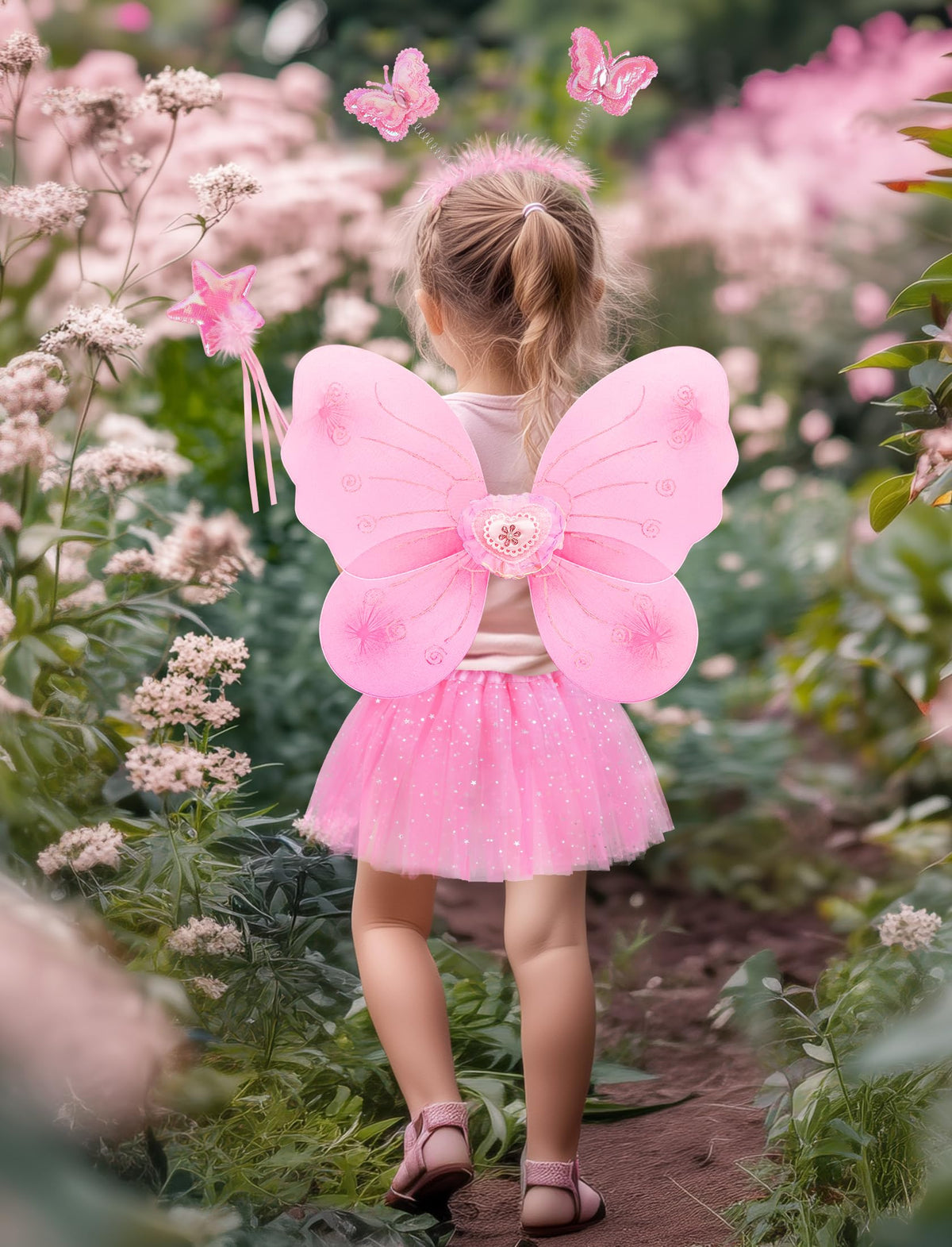 VEKDA 4-Pack Fairy Costume for Girls – Wings, Tutu, Headband & Wand