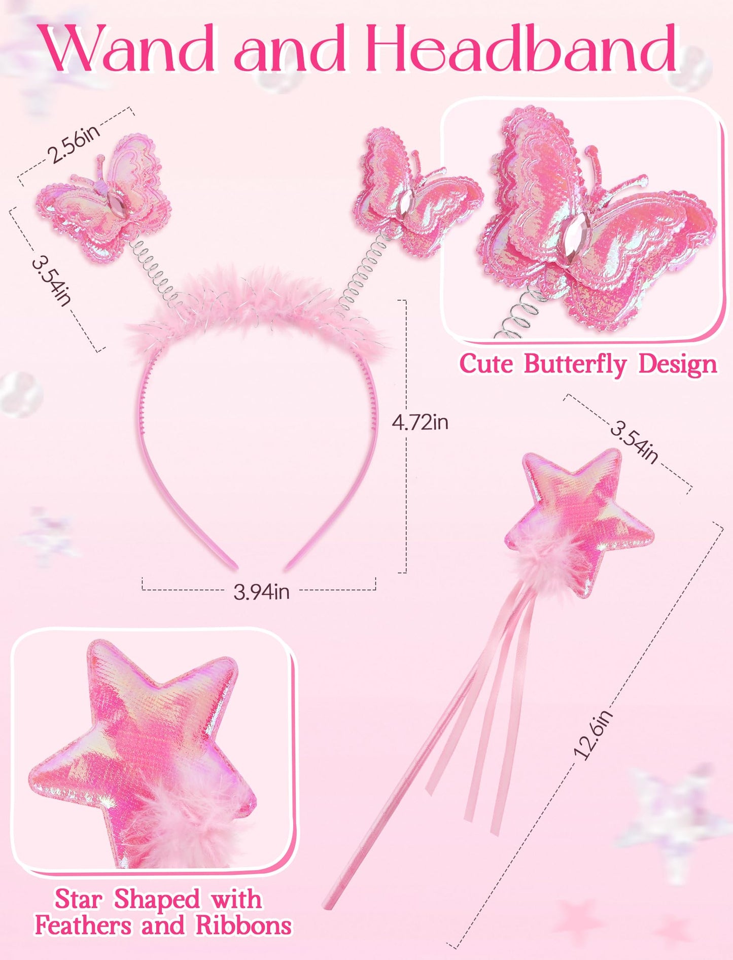 VEKDA 4-Pack Fairy Costume for Girls – Wings, Tutu, Headband & Wand