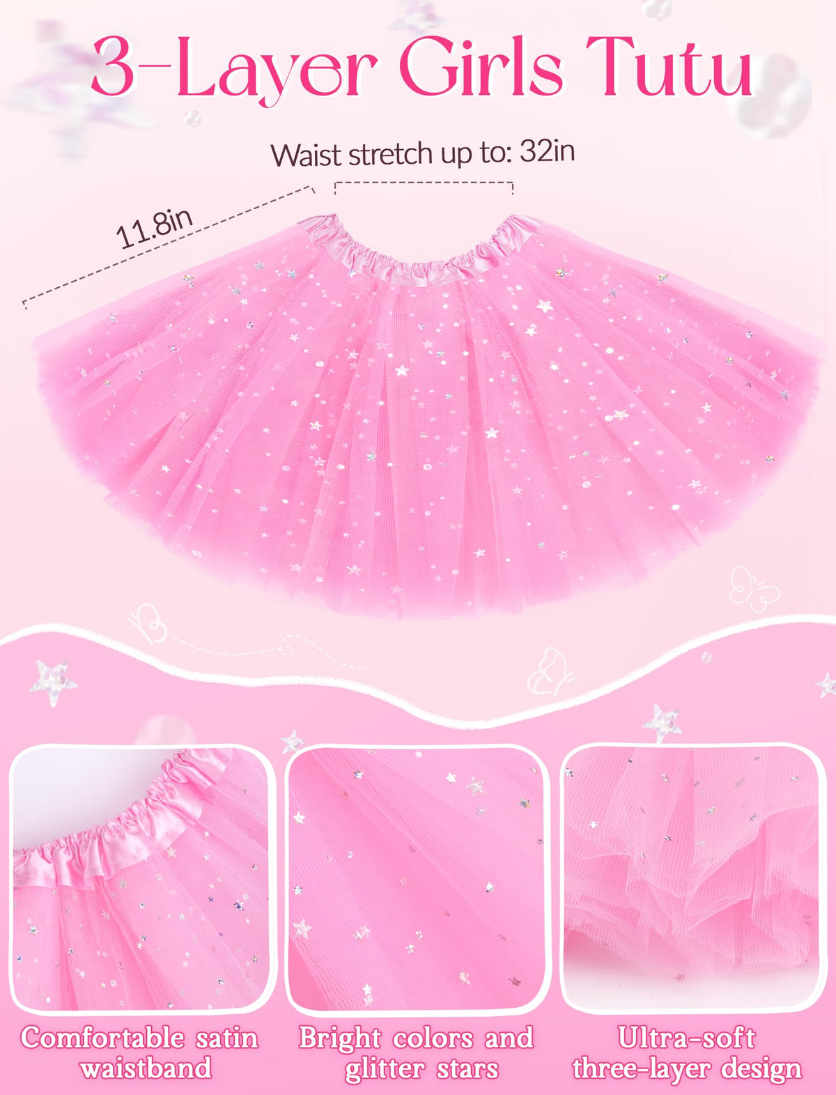 VEKDA 4-Pack Fairy Costume for Girls – Wings, Tutu, Headband & Wand