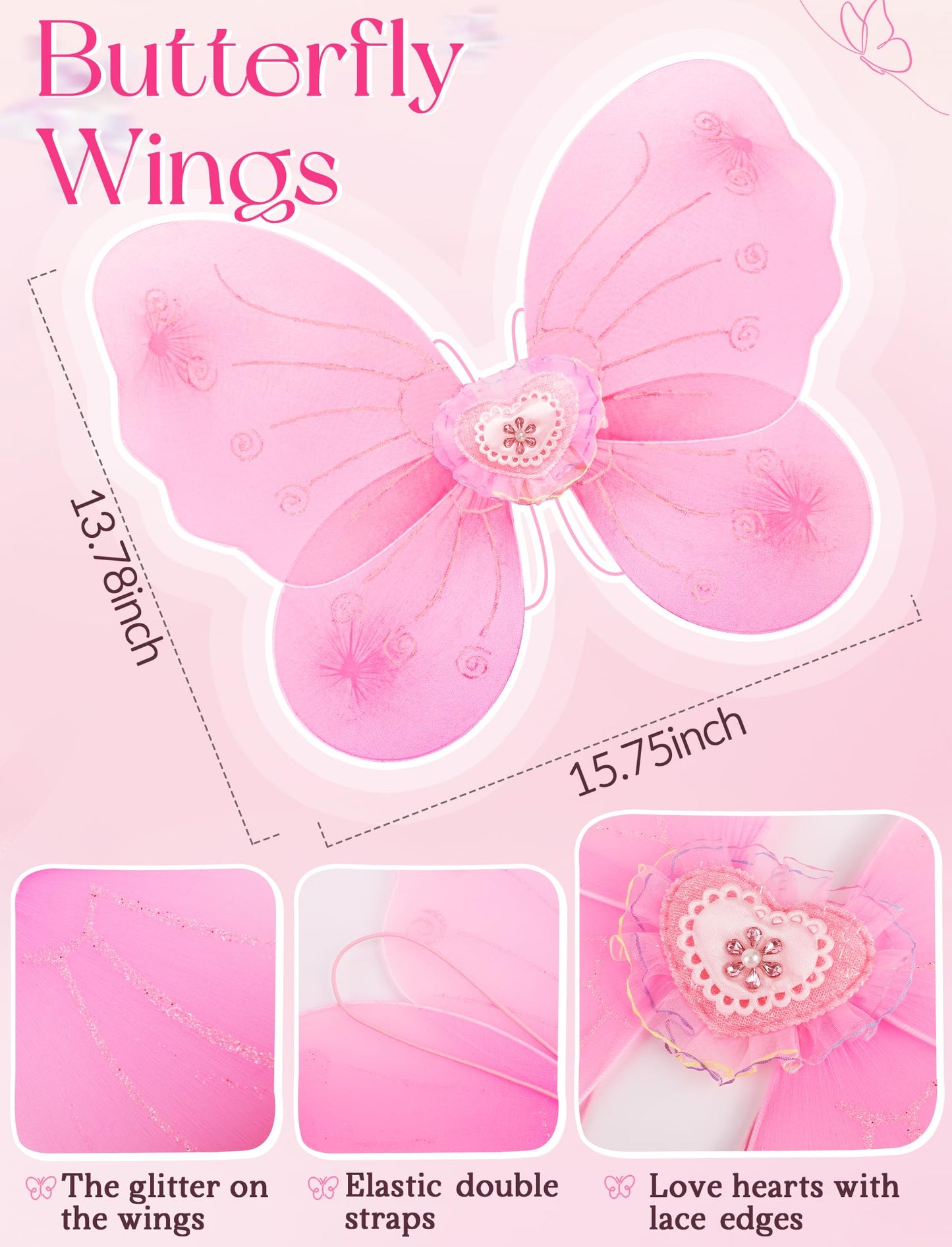 VEKDA 4-Pack Fairy Costume for Girls – Wings, Tutu, Headband & Wand