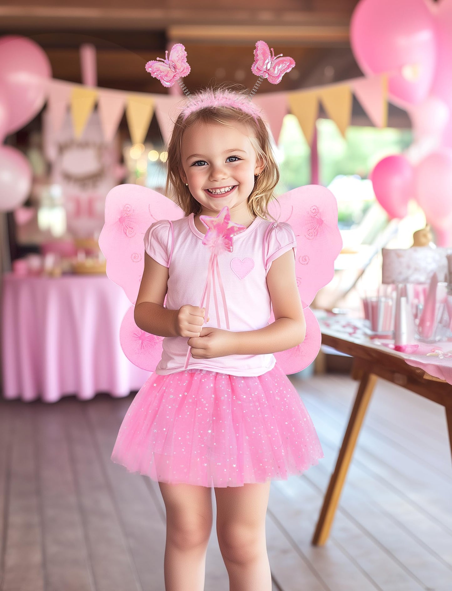 VEKDA 4-Pack Fairy Costume for Girls – Wings, Tutu, Headband & Wand