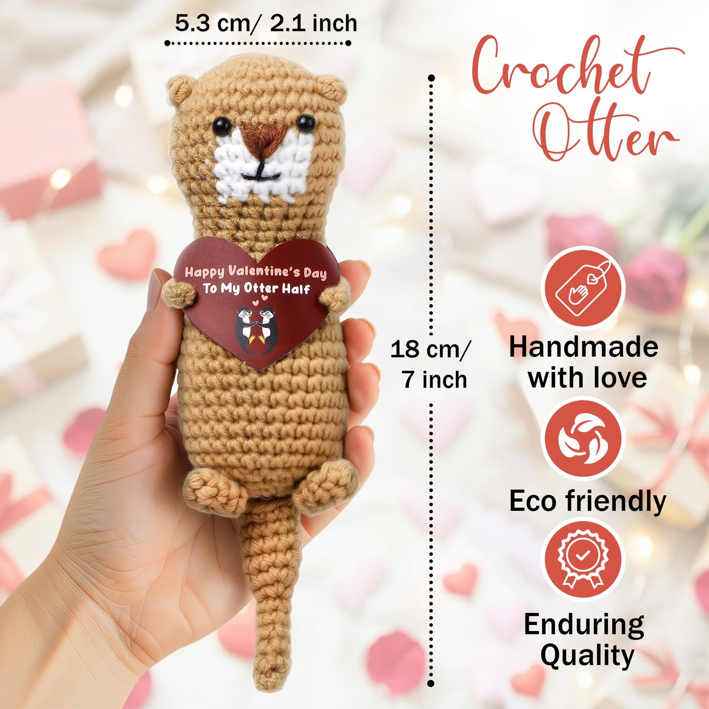 VELENTI Cute Crochet Otter Valentine’s Gift – Handmade Heart Keepsake