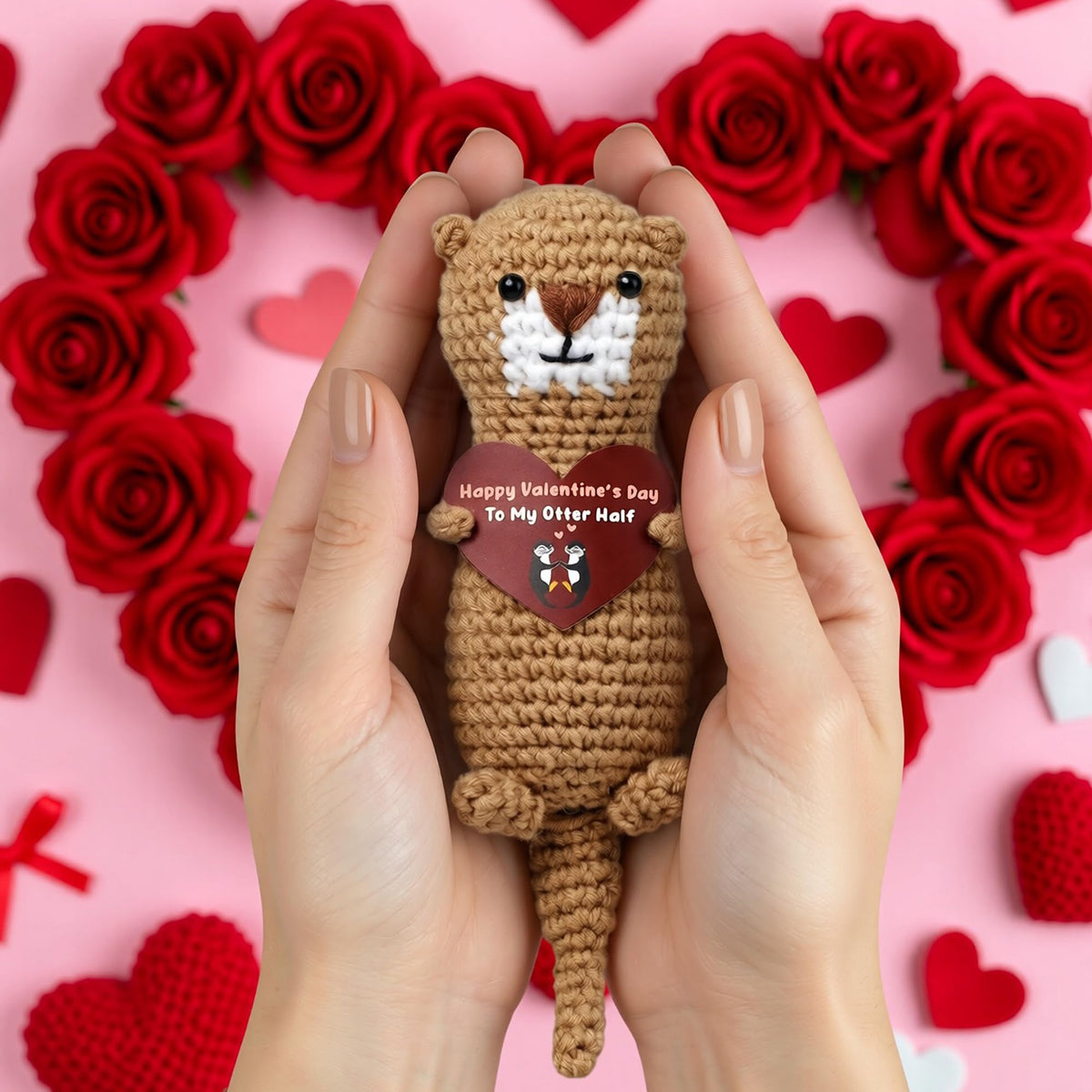 VELENTI Cute Crochet Otter Valentine’s Gift – Handmade Heart Keepsake
