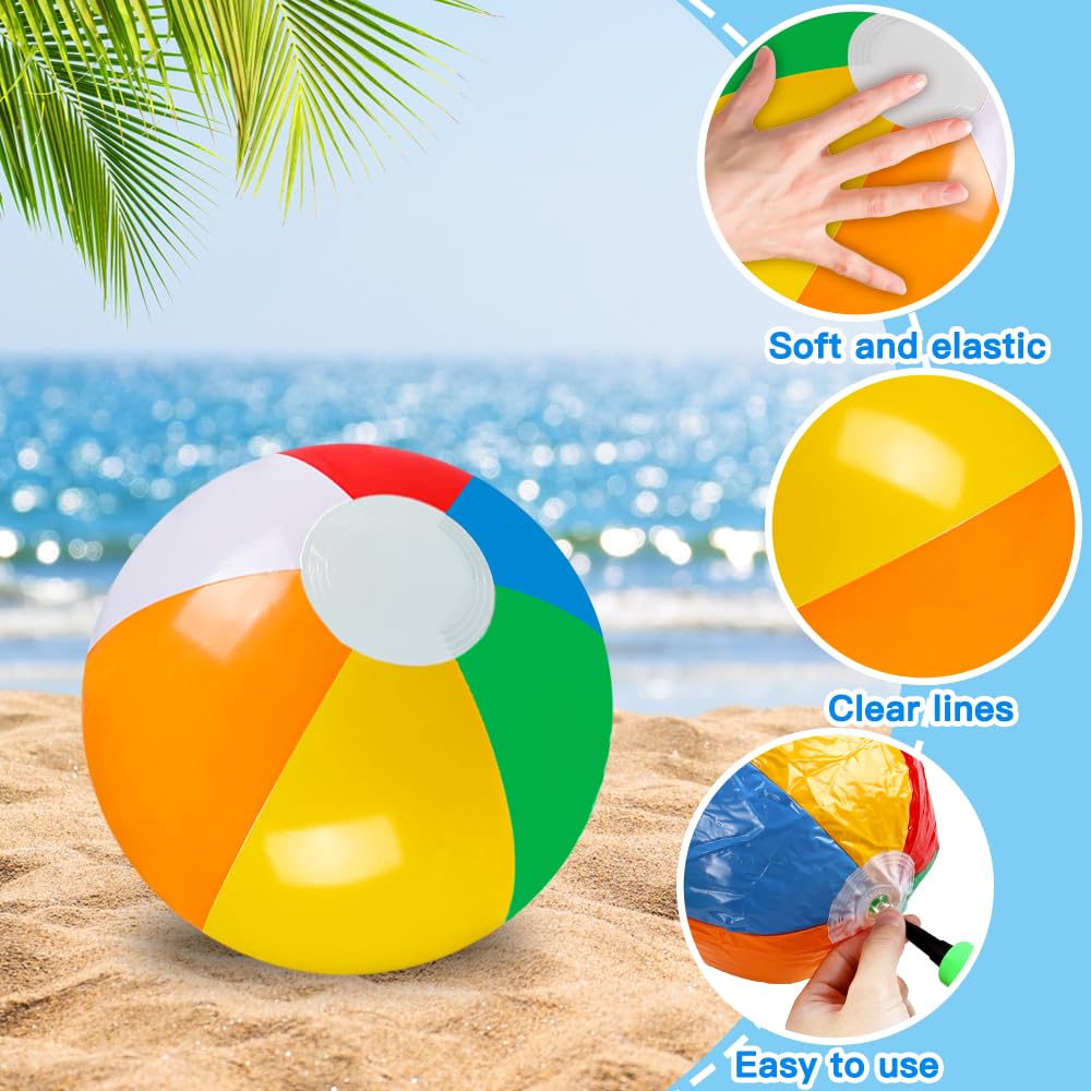 Vellibring 24-Pack 12-Inch Rainbow Beach Balls – Bulk Pool Toys for Summer