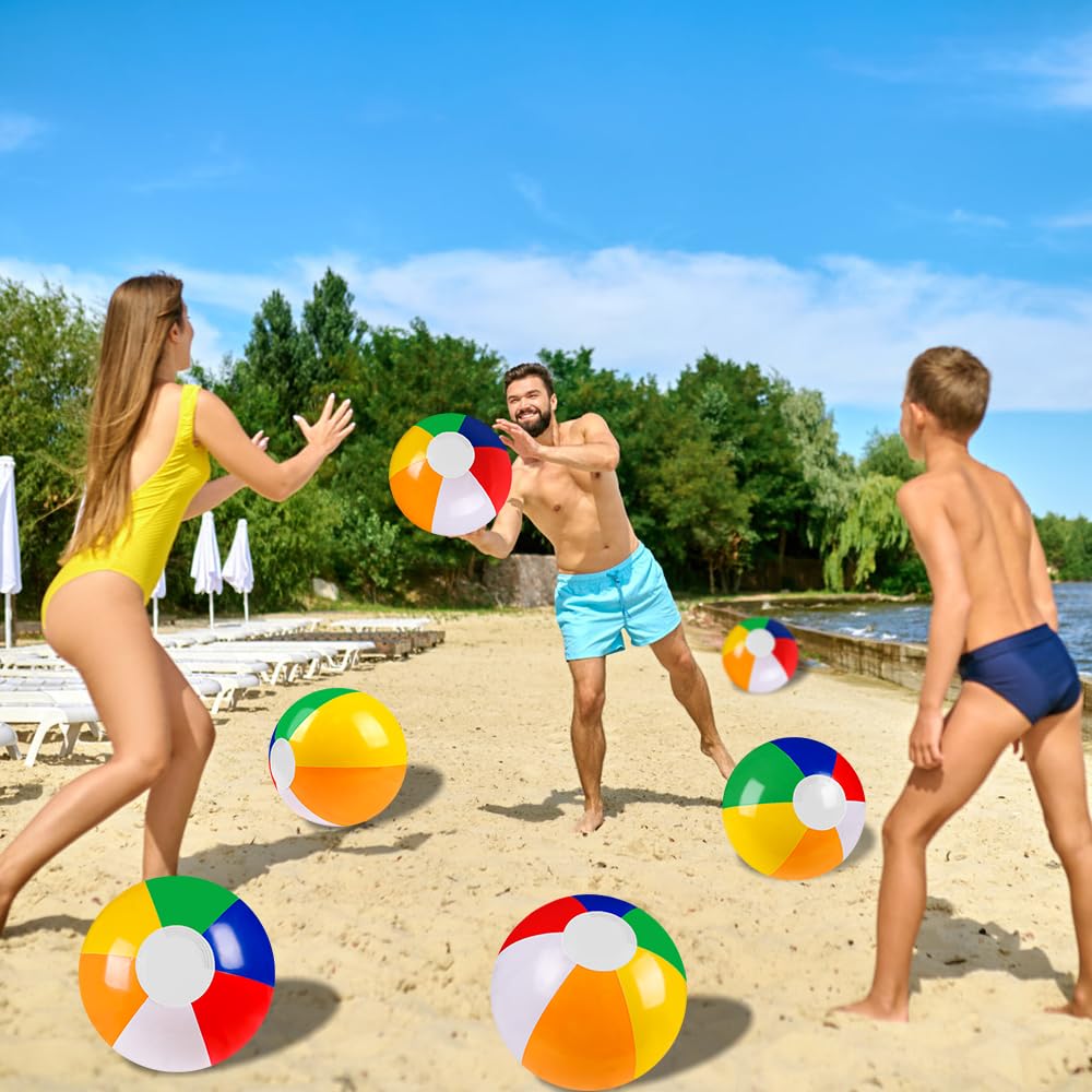 Vellibring 16 Pack 12-Inch Summer Inflatable Rainbow Beach Balls for Pool and Beach | Water Games Toys