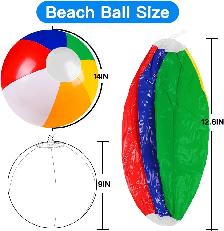 Vellibring 12 Pack 12" Rainbow Beach Balls – Bulk Pool Toys for Summer Fun