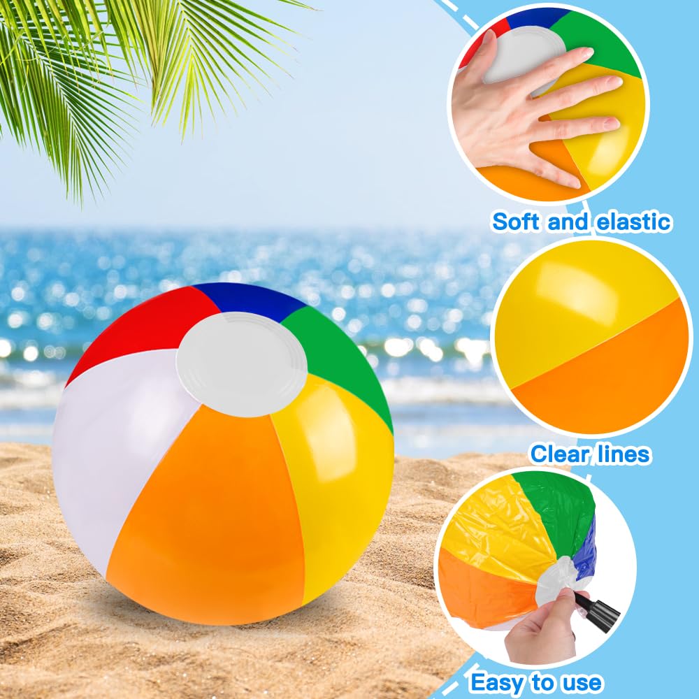 Vellibring 16 Pack 12-Inch Summer Inflatable Rainbow Beach Balls for Pool and Beach | Water Games Toys