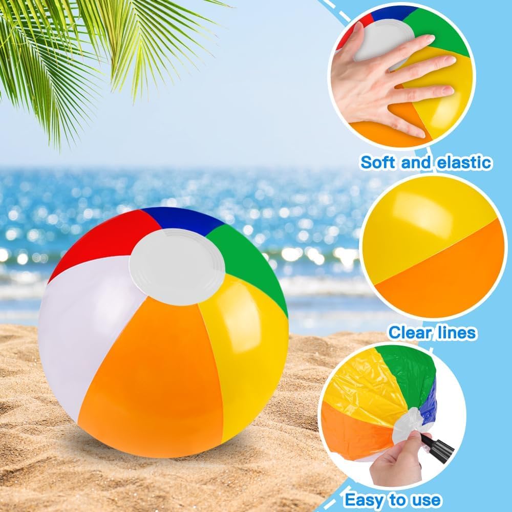 Vellibring 12 Pack 12" Rainbow Beach Balls – Bulk Pool Toys for Summer Fun