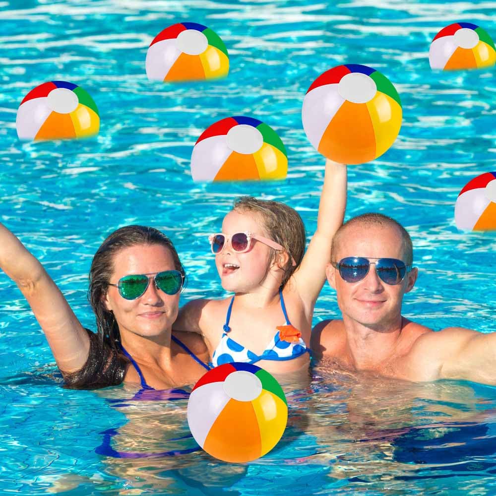 Vellibring 12 Pack 12" Rainbow Beach Balls – Bulk Pool Toys for Summer Fun
