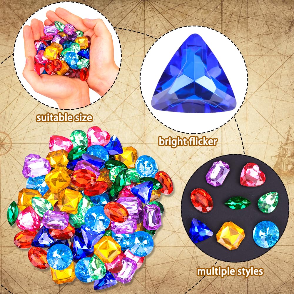 Vellibring Pirate Treasure Gems – 180 Acrylic Bling Jewels With Drawstring Bag